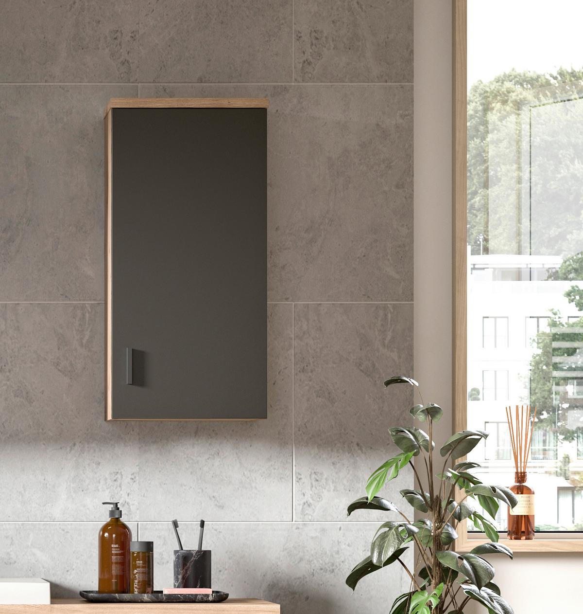 Badezimmer Grado Eiche Dekor/Grau - Weiß Hochglanz/Grau, MODERN, Glas/Keramik (182cm) - MID.YOU