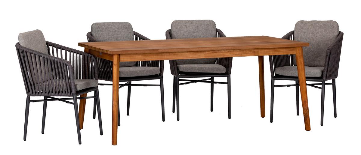 Gartengarnitu 5-Tlg. Atacama Holz/Kunststoff/Metall - Grau/Akaziefarben, Basics, Holz/Kunststoff (180/90/76cm) - Gardenson