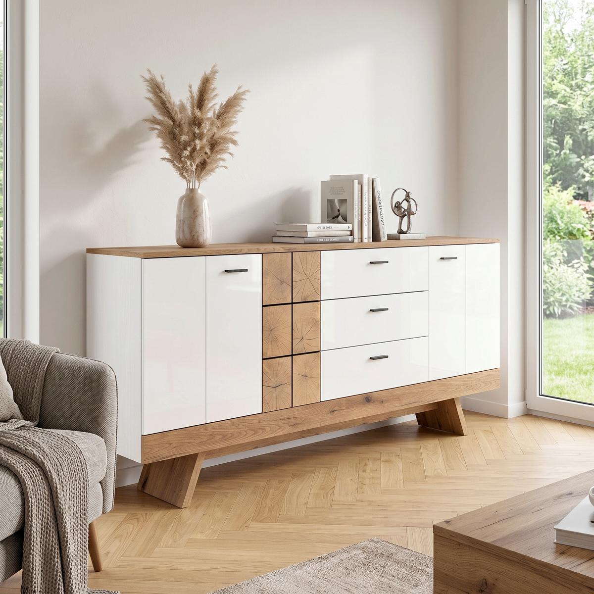 Komód Oreta - tölgyfa színű/fehér, Modern, faalapú anyag (184/78,4/40cm)