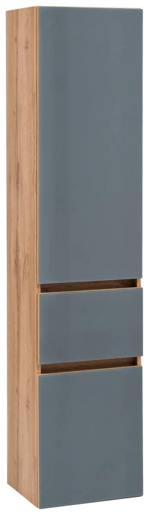 Hochschrank grifflos Helsinki 40cm Grau/Eiche Dekor - Eichefarben/Silberfarben, KONVENTIONELL, Glas/Holzwerkstoff (40/180/35cm) - Held