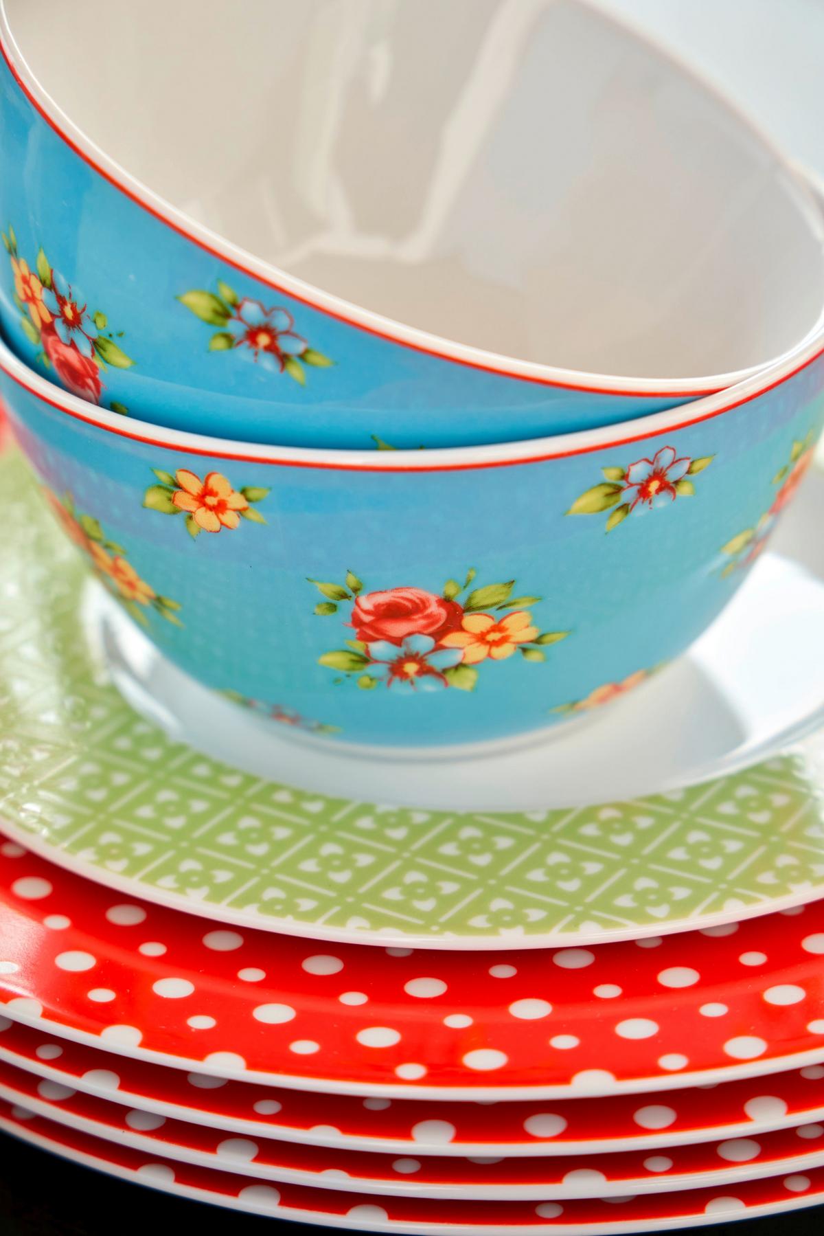 Kombiservice Porzellan 4 Personen Geschirr Set - Blau/Gelb, Keramik (32/31,5/33cm) - Creatable