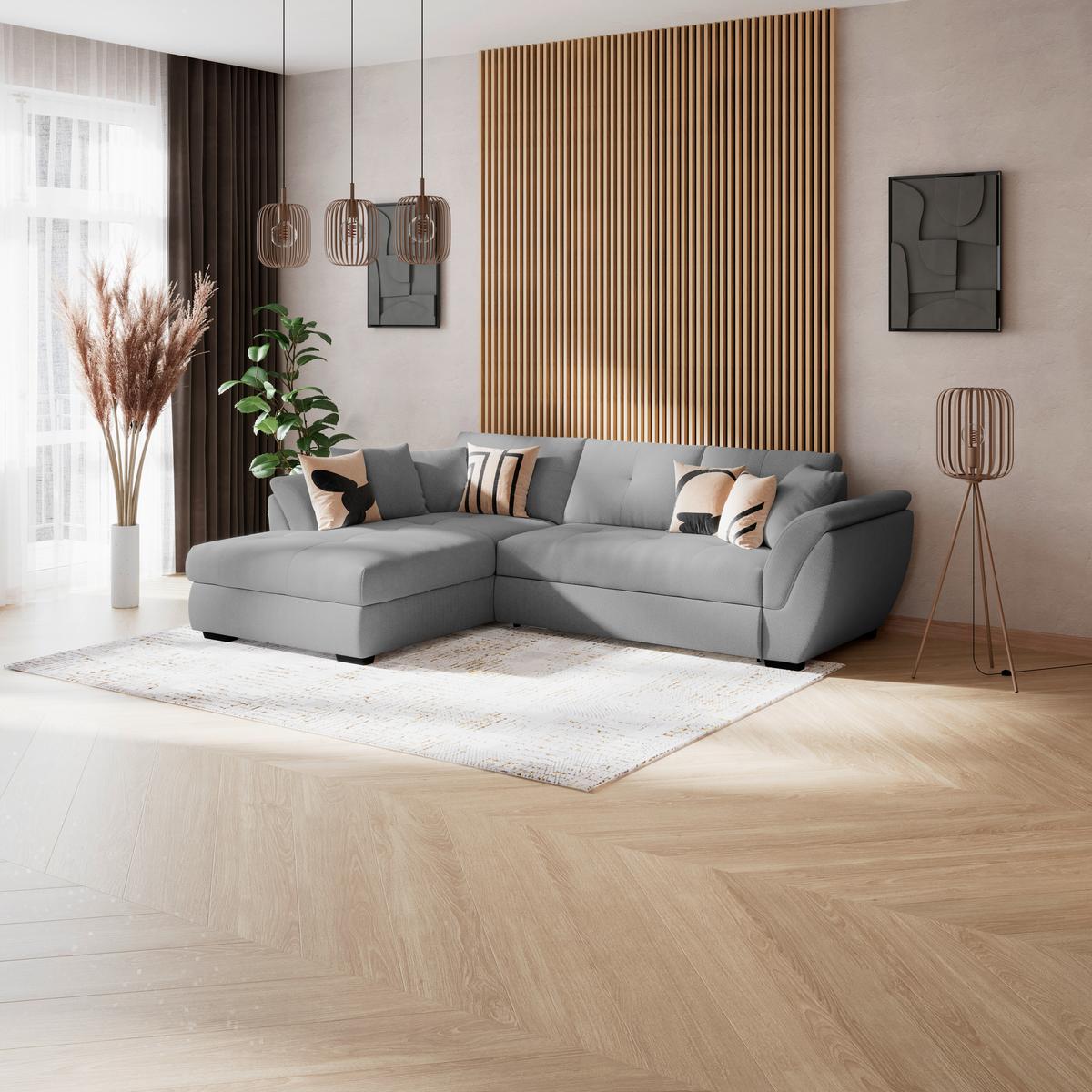 Rohová sedačka BERISSO, levá, tmavě šedá - černá/tmavě šedá, Konvenční, textil/plast (187/278cm) - Ondega