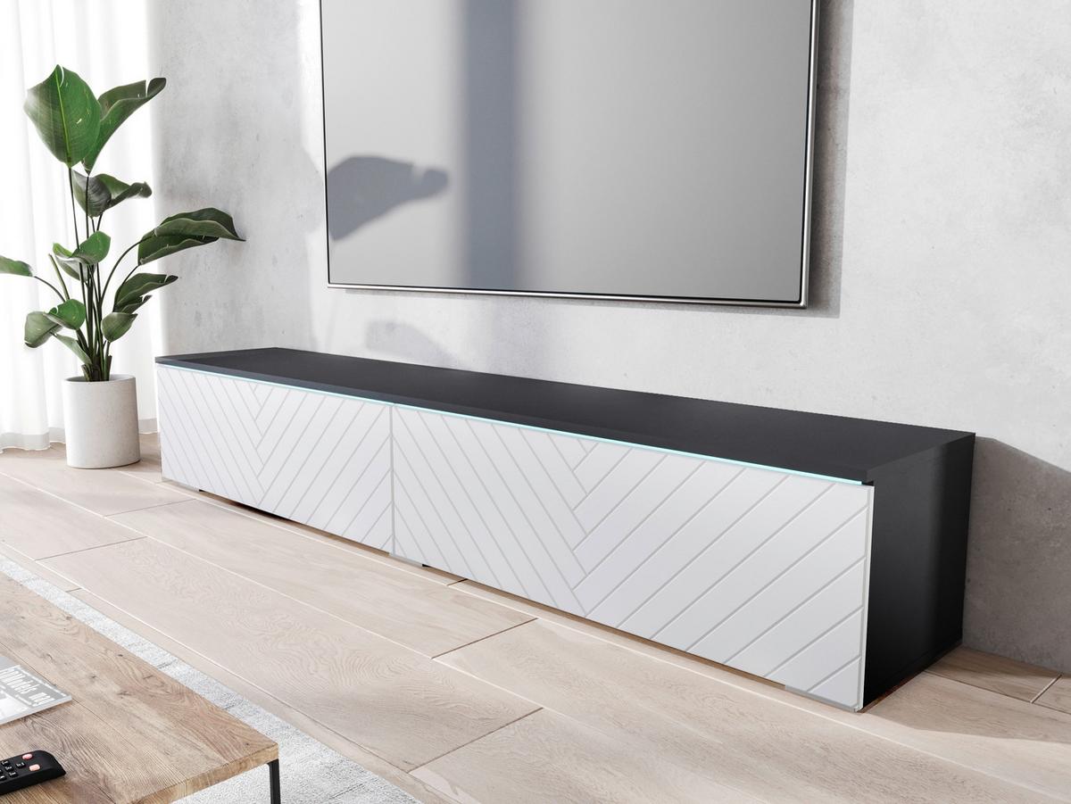 Nízká komoda s LED osvětlením, bílá - bílá/šedá, Basics, kompozitní dřevo/plast (180/30/33cm) - P & B