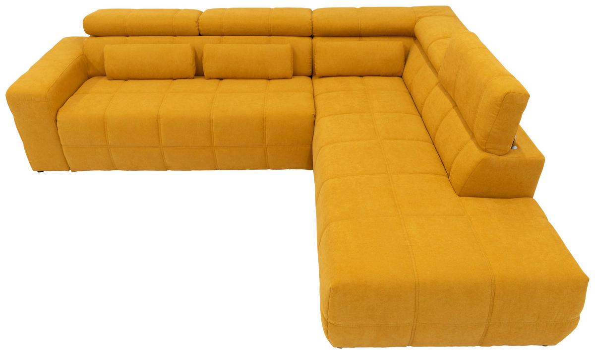 Ecksofa + Kopfteilverstellung Brandon Orange Mikrofaser - Schwarz/Orange, Design, Textil (275/228cm) - MID.YOU
