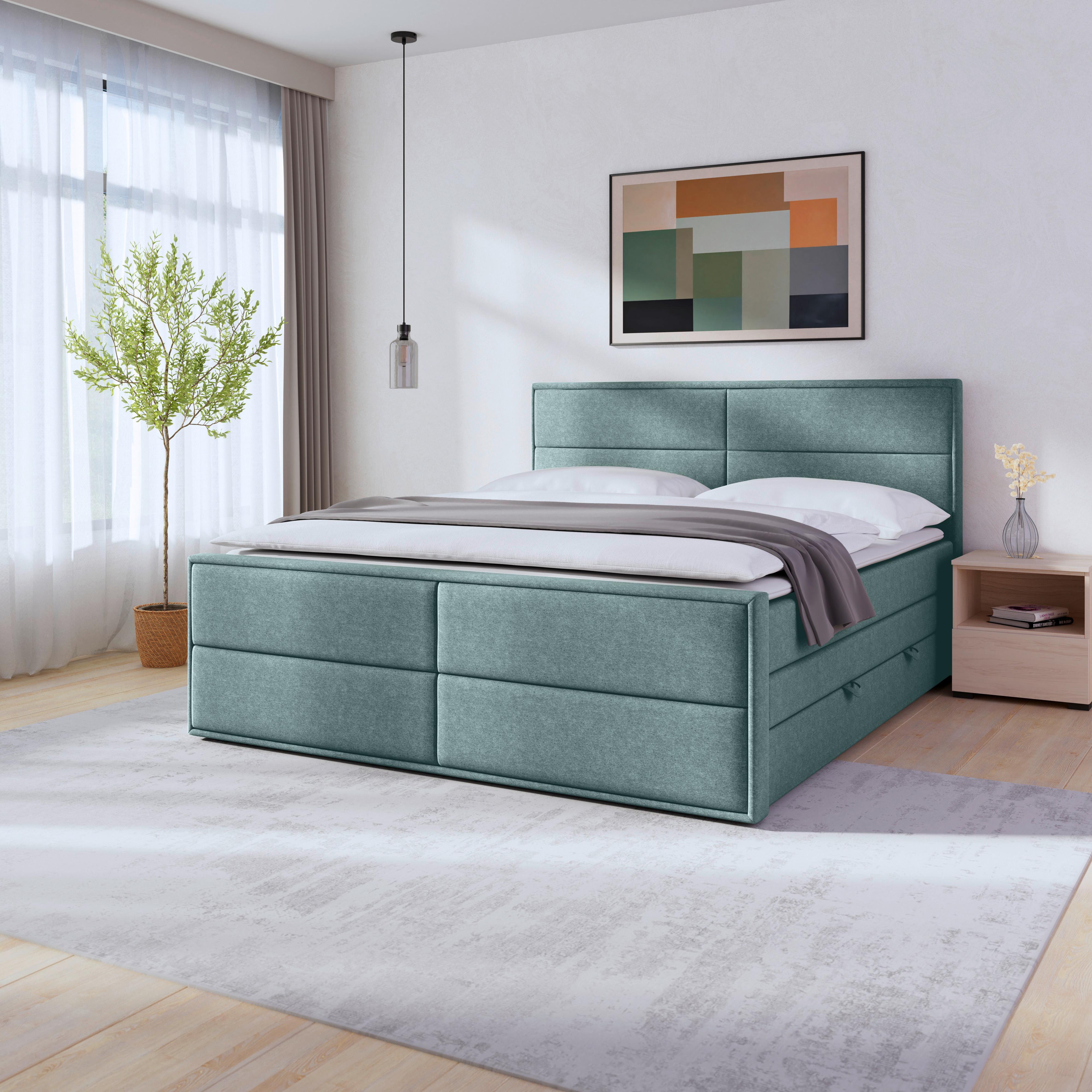Boxspringbett Mit Bettkasten Palermo 180x200 Blau - Blau/Schwarz, MODERN, Holz/Kunststoff (180/200cm) - MID.YOU