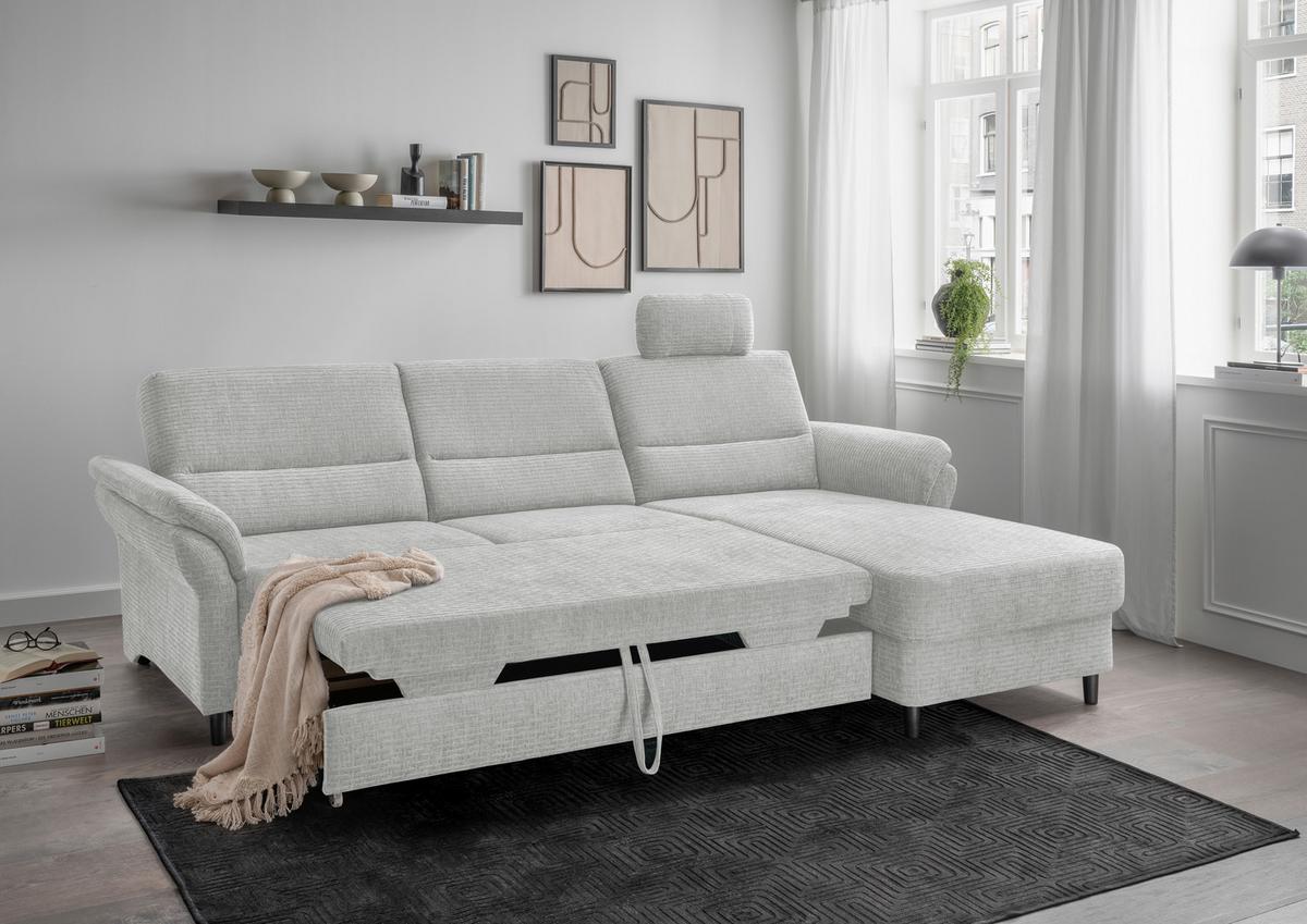 Ecksofa Cavoli, Weiß S: 279x176 cm - Schwarz/Weiß, MODERN, Textil (279/176cm) - Livetastic