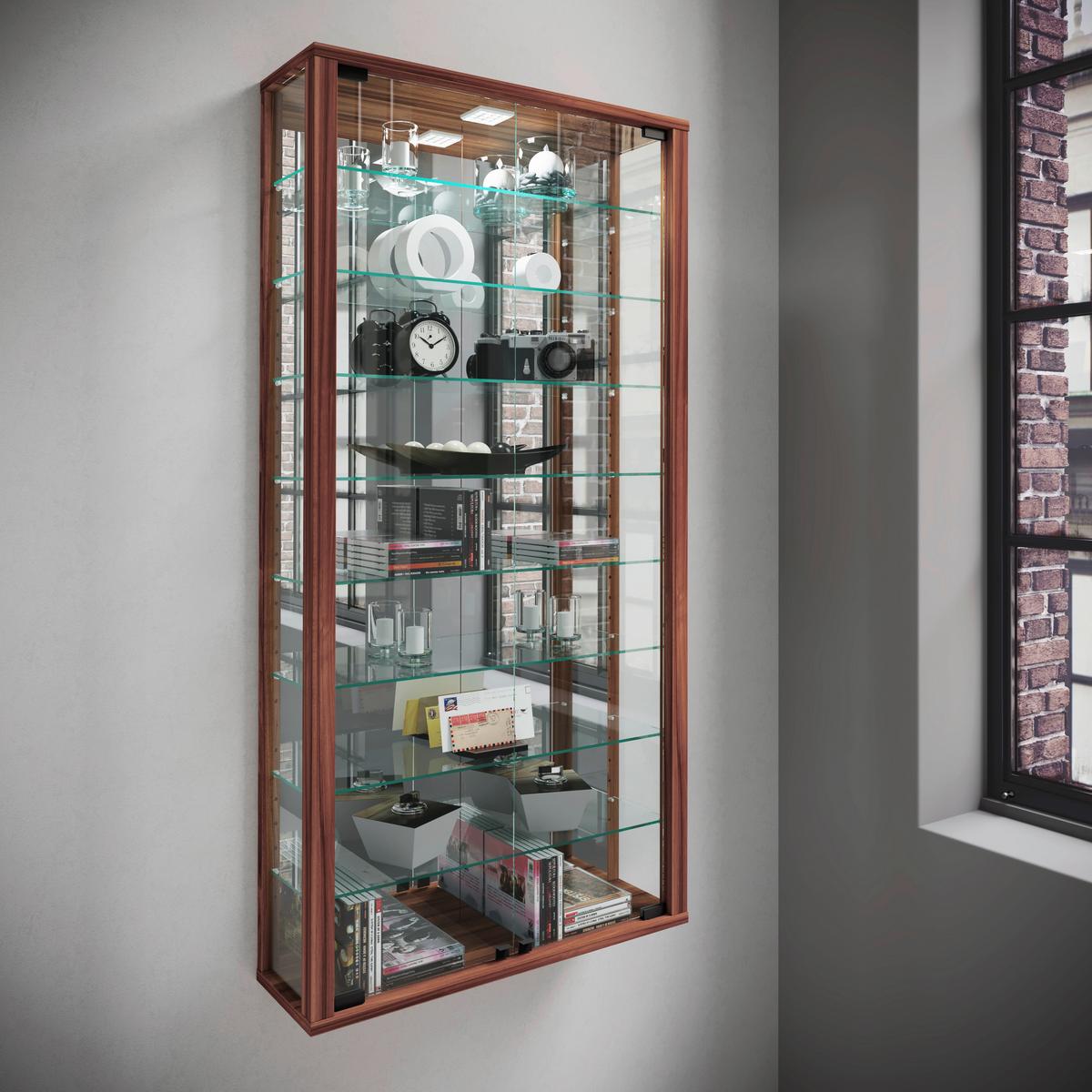 Hängevitrine Vitrosa Nussbaumfarben B: 59cm - Nussbaumfarben/Schwarz, MODERN, Glas/Holzwerkstoff (59/114,3/18cm) - MID.YOU