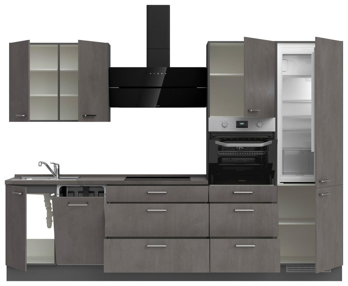 Kuchynská linka 300 cm, bridl.šedý betón/bridl.šedá - biela/farba ušľachtilej ocele, Modern, kov/kompozitné drevo (300cm) - Nobilia