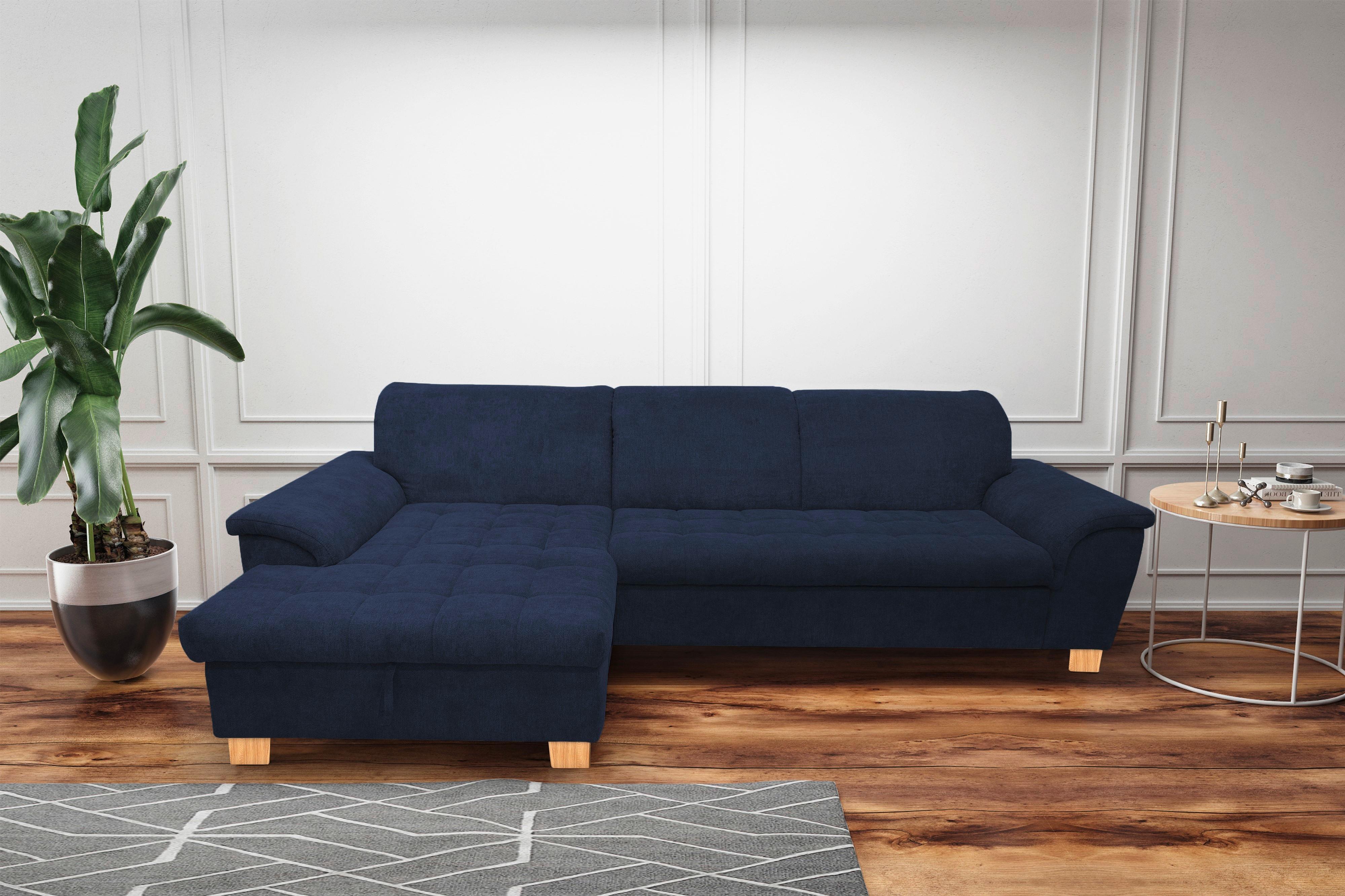 Ecksofa Mit Schlaffunktion & Bettkasten Franzi Blau - Eichefarben/Dunkelblau, KONVENTIONELL, Textil (170/279cm) - MID.YOU