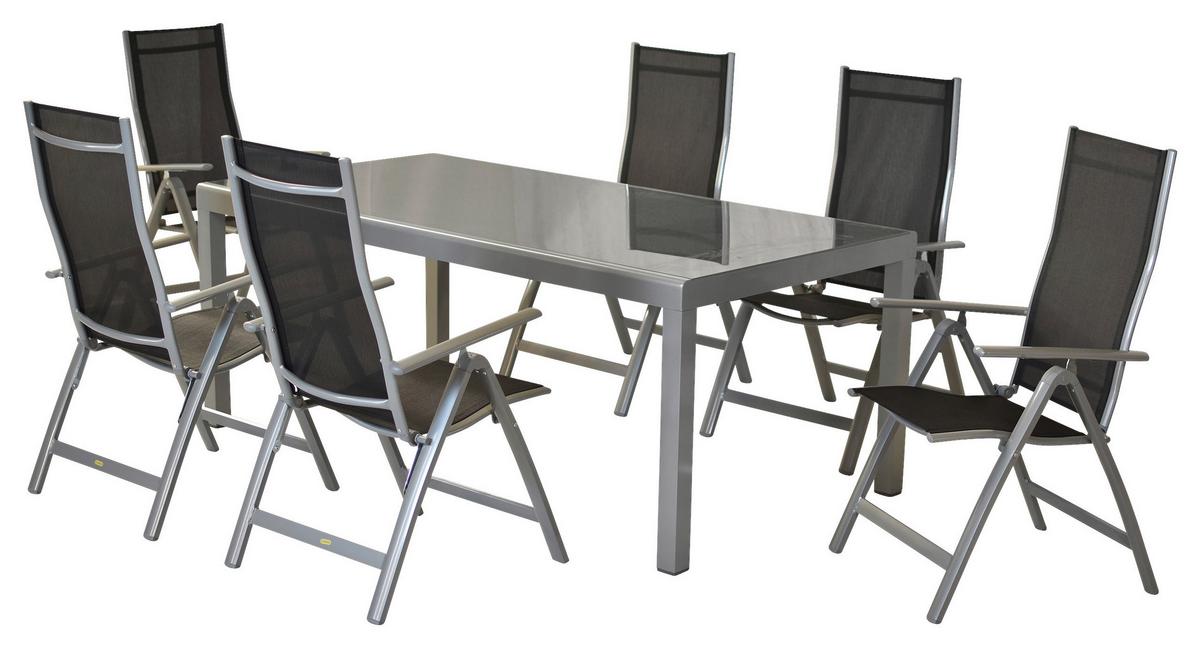 Gartenset Carrara - Silberfarben/Schwarz, MODERN, Textil/Metall - Gardenson