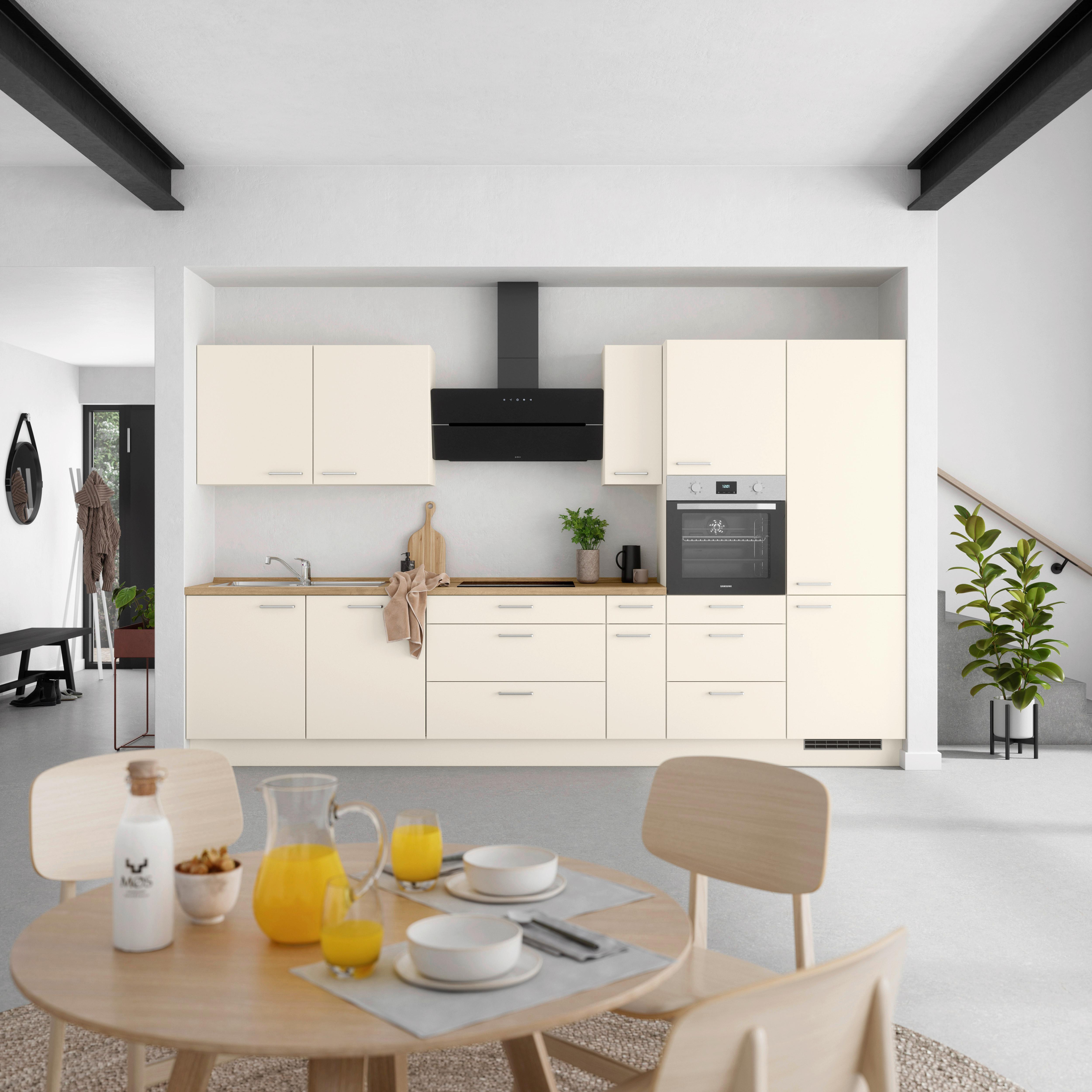 Kuchyňská linka 360 cm, magnólia / dekor dub - barvy dubu/magnolie, Moderní, kov/kompozitní dřevo (360cm) - Nobilia