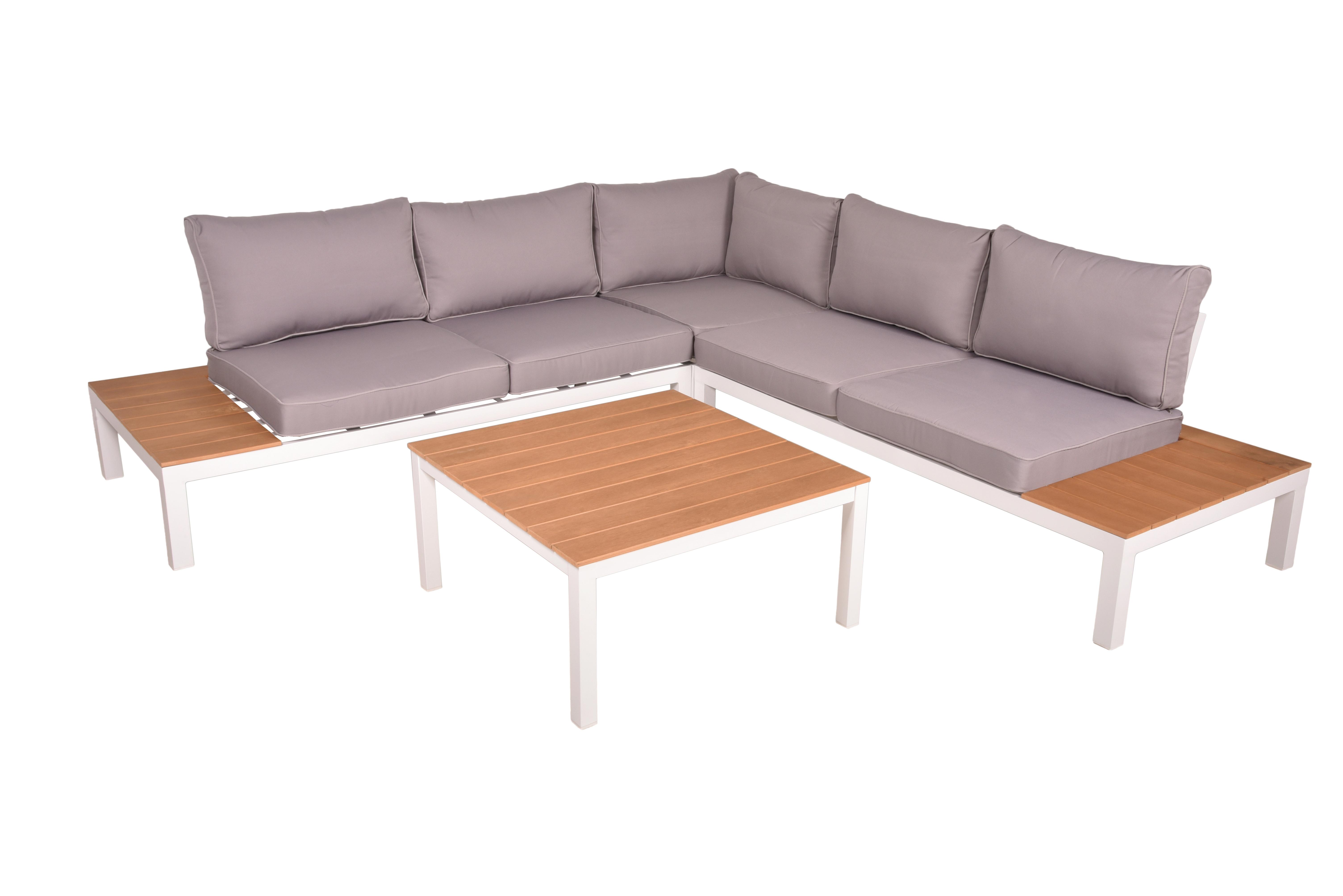 Loungegarnitur Valentina - Eichefarben/Weiß, Basics, Kunststoff/Textil - Gardenson