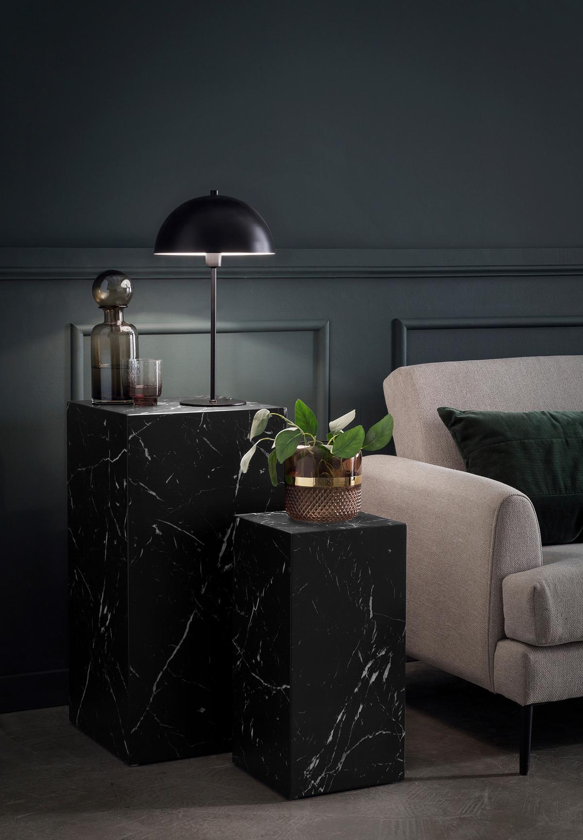 Beistelltischset 2-teilig Schwarz/marmoroptik - Schwarz, Design, Holzwerkstoff (35-25/35-25/70-50cm) - Livetastic