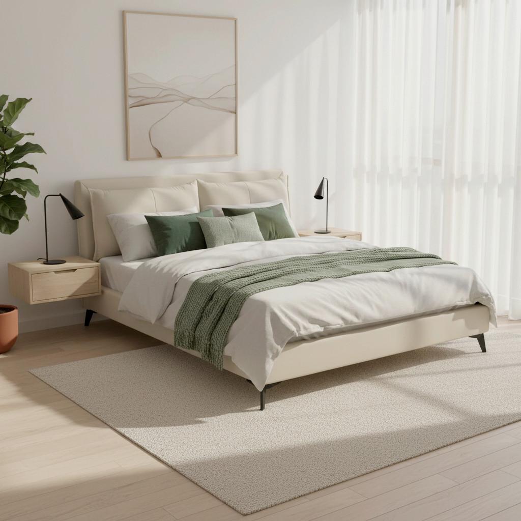 Čalouněná postel SLEEPY 180X200 cm, béžová - černá/béžová, Moderní, kov/dřevo (180/200cm) - Bessagi Home