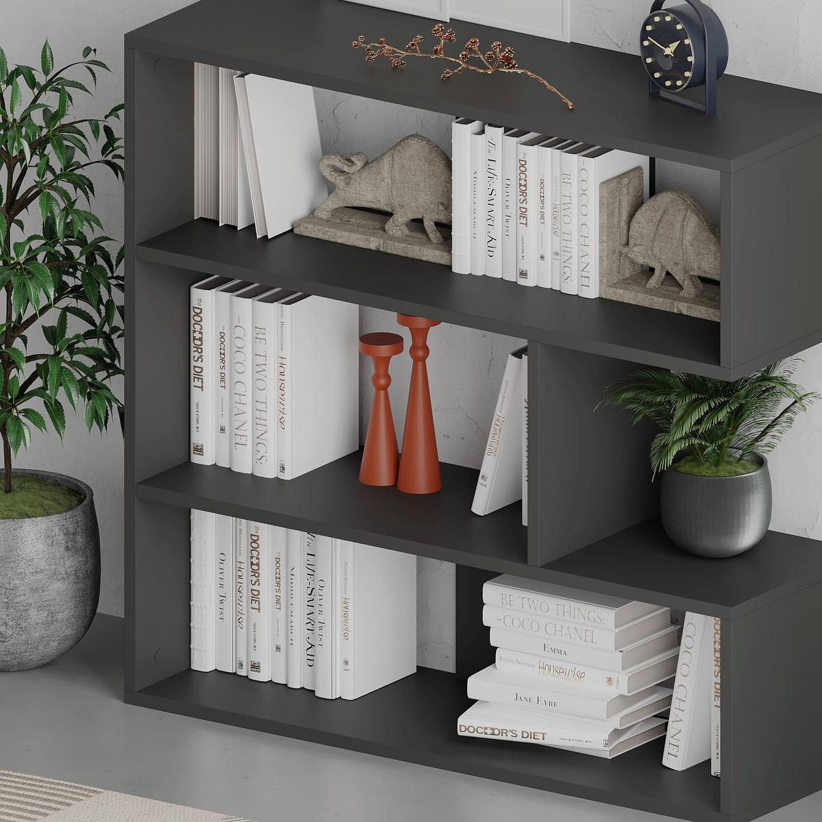 Bücherwand Molly Bücherregal - Anthrazit, Design, Holzwerkstoff (94/89/30cm) - Livetastic