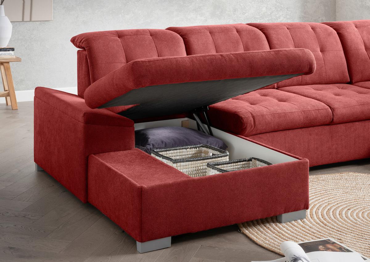 Wohnlandschaft Zira Rot U: 169x330x212cm - Chromfarben/Rot, MODERN, Textil (169/330/212cm) - Livetastic