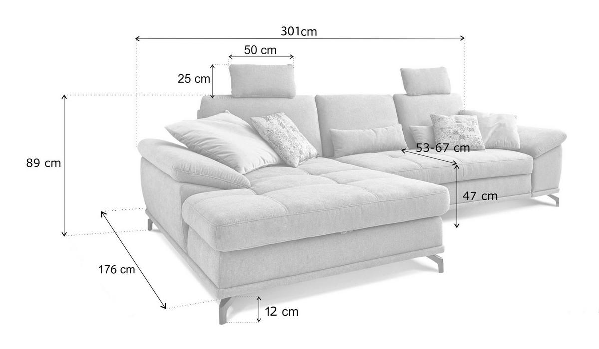 ECKSOFA Costello Grau S: 176x301cm - Silberfarben/Grau, KONVENTIONELL, Textil (176/301cm) - Sit & More