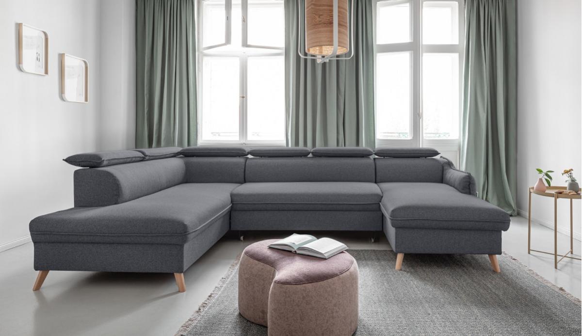 Rozkladacia sedačka Simone, ľavé prevedenie - prírodná farba/tmavosivá, Modern, drevo/textil (321/82/95/208cm)