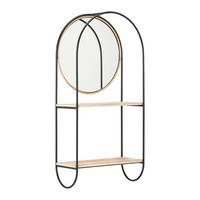 Nástenný regál so zrkadlom LELIA - čierna/zlatá, Modern, kov/drevo (37/75/17cm) - Bessagi Home
