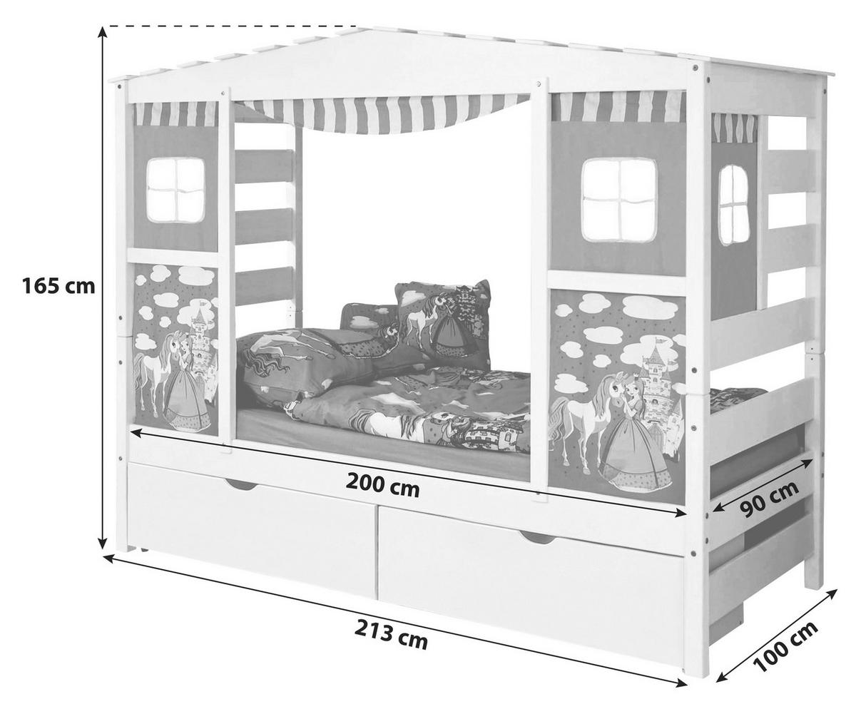 Postel ve tvaru domečku LIO závěs růžový - pink, Moderní, dřevo (90/200cm) - MID.YOU