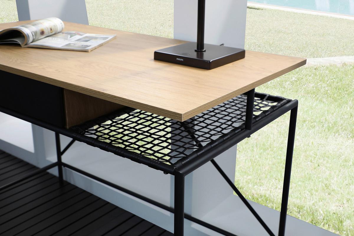 Schreibtisch Schwarz/Naturfarben L: 110cm - Schwarz/Naturfarben, Design, Holzwerkstoff/Kunststoff (110/55/76cm) - Livetastic