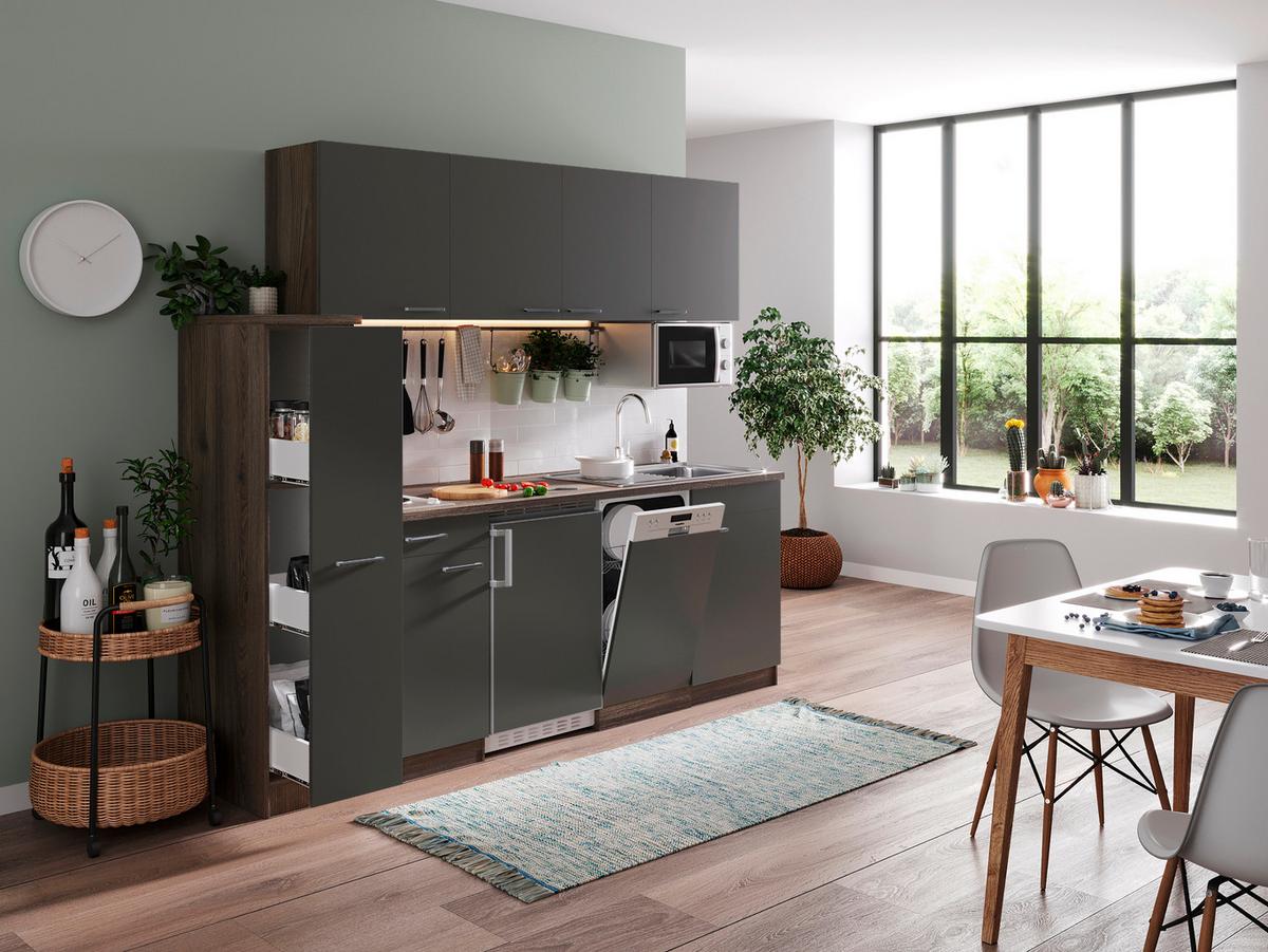 Küchenblock Oliver Singleküche 225 cm - Eichefarben/Grau, Basics, Holzwerkstoff (225cm) - Respekta