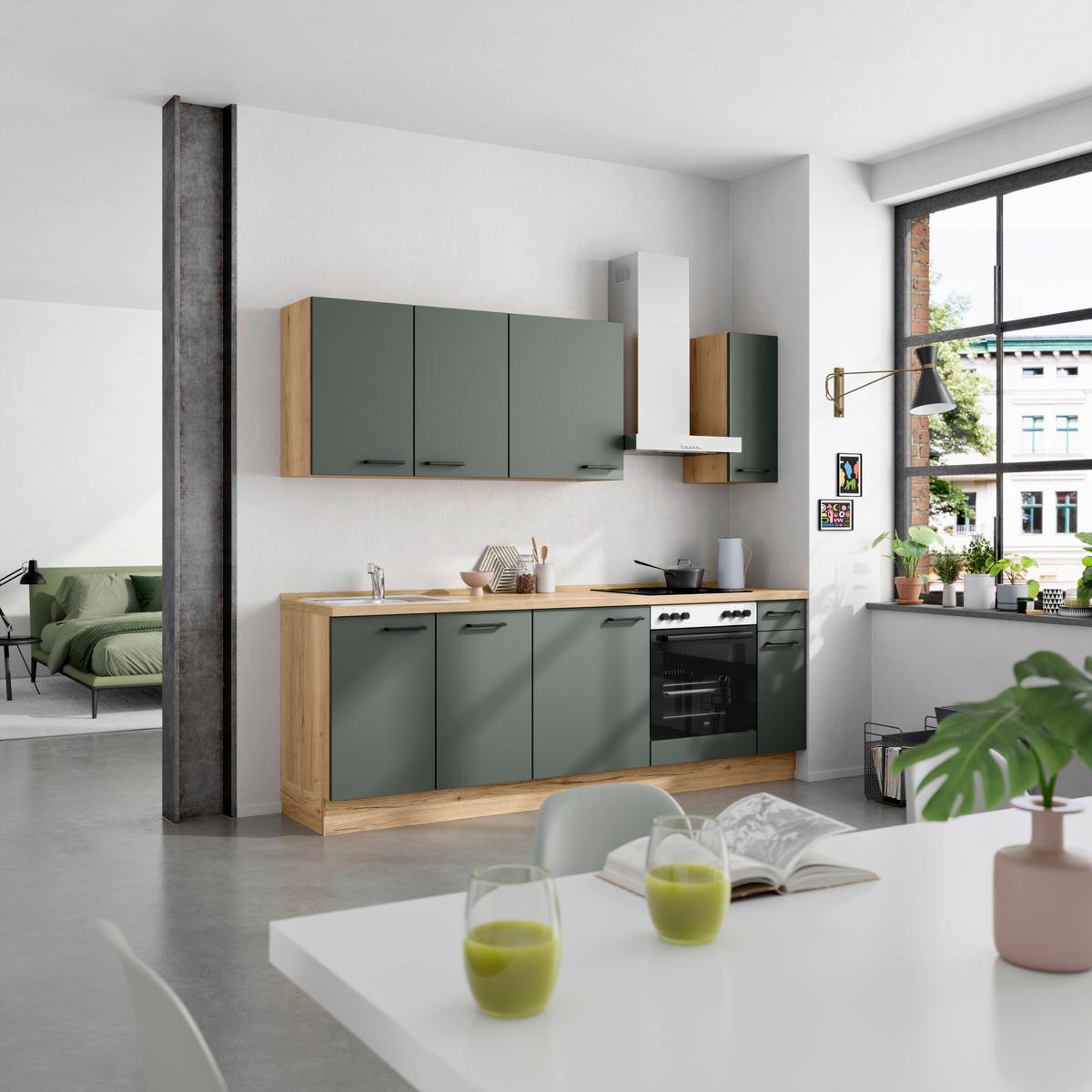 Küchenleerblock Easytouch Low-Line, L9 Rechts - Dunkelgrün/Eichefarben, MODERN, Holzwerkstoff (240cm) - Nobilia