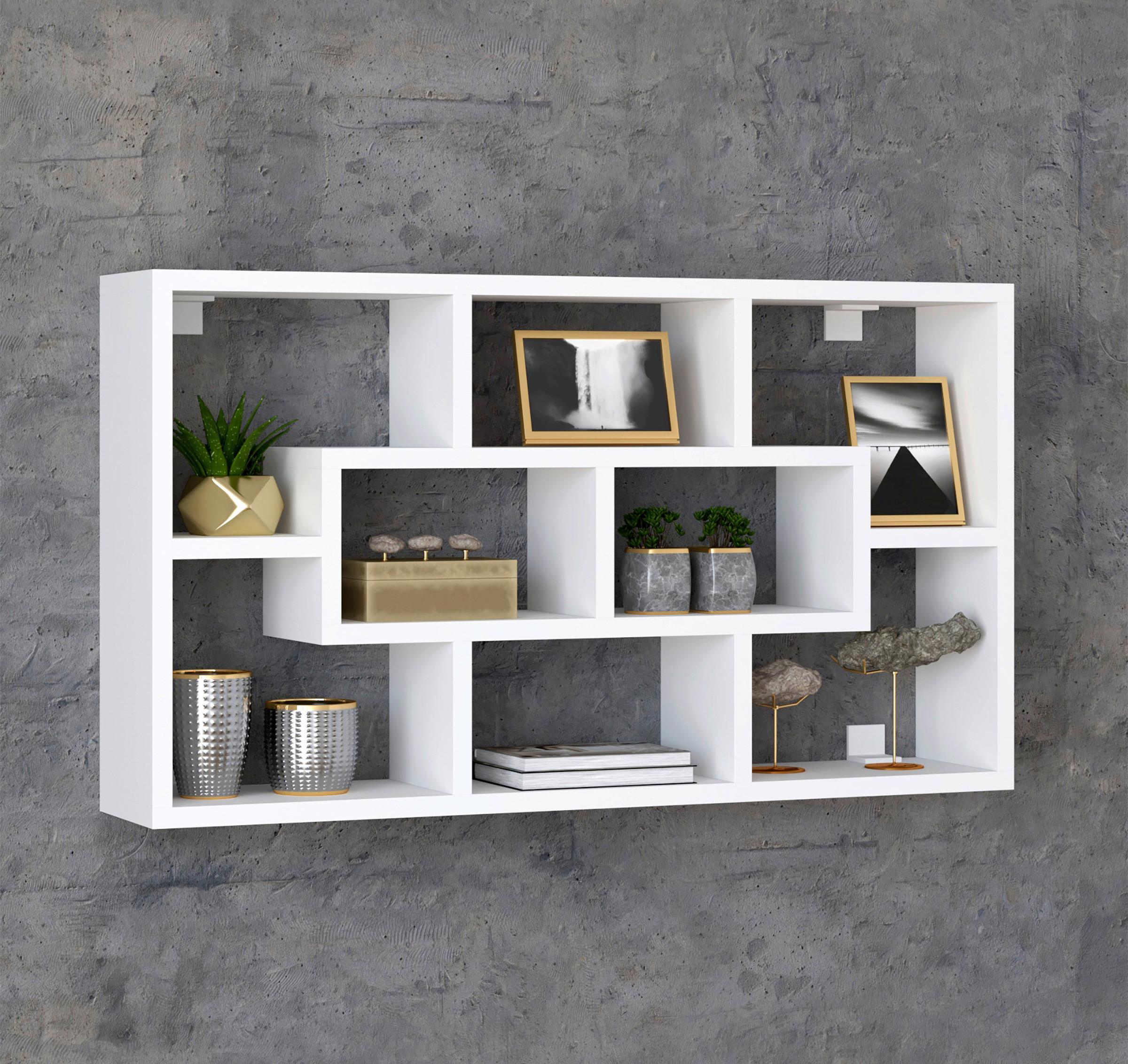 Nástenný regál Opila š: 85 cm, biely - biela, Modern, kompozitné drevo (85/48/16cm) - MID.YOU