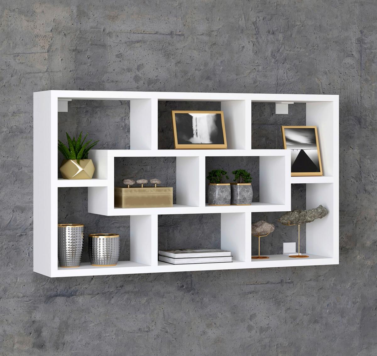 Nástenný regál Opila š: 85 cm, biely - biela, Modern, kompozitné drevo (85/48/16cm) - MID.YOU