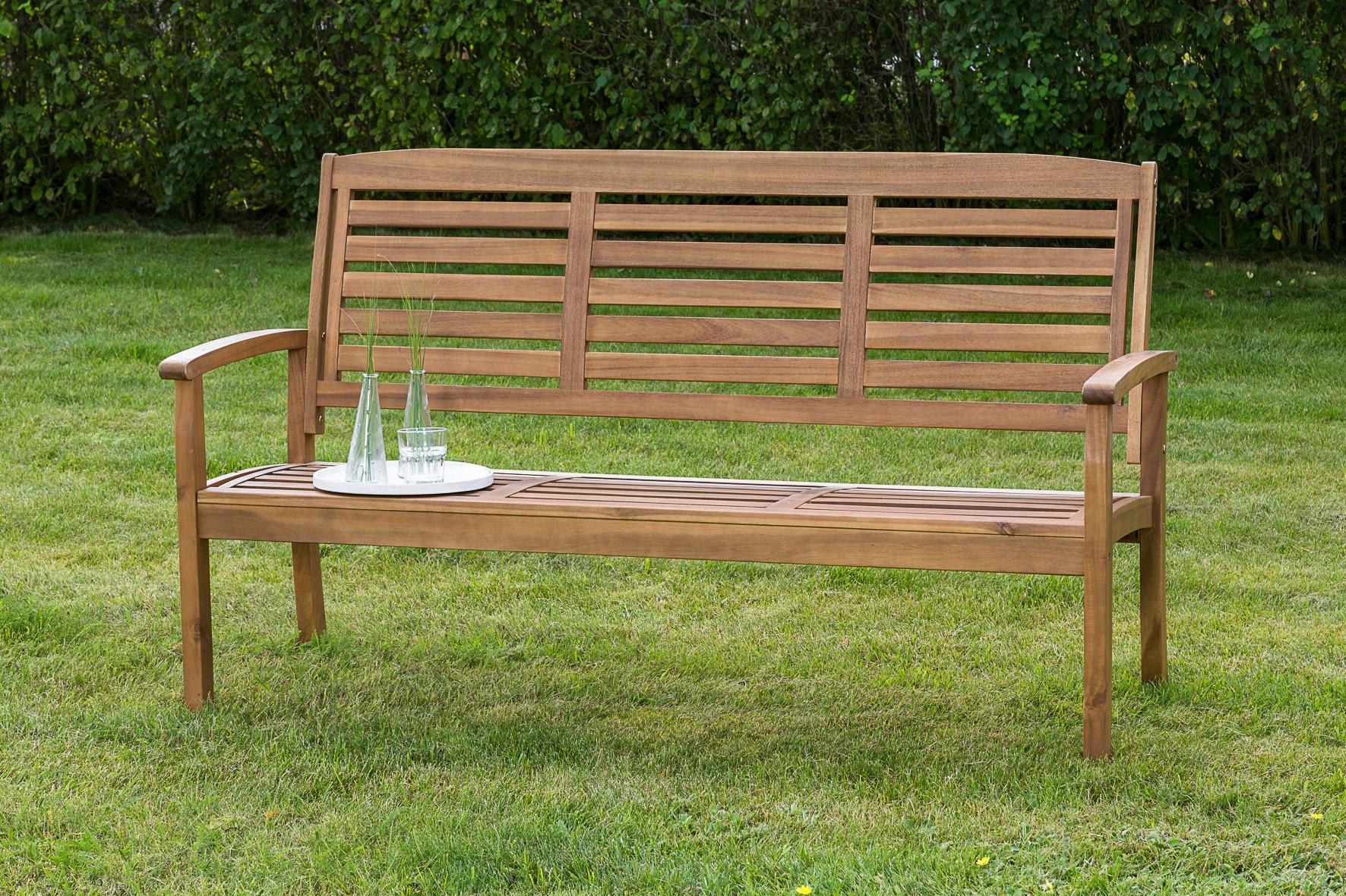 Gartenbank Echtholz 3-Sitzer Paraiba mit Rückenlehne - Akaziefarben, ROMANTIK / LANDHAUS, Holz (161/92/62cm) - Gardenson