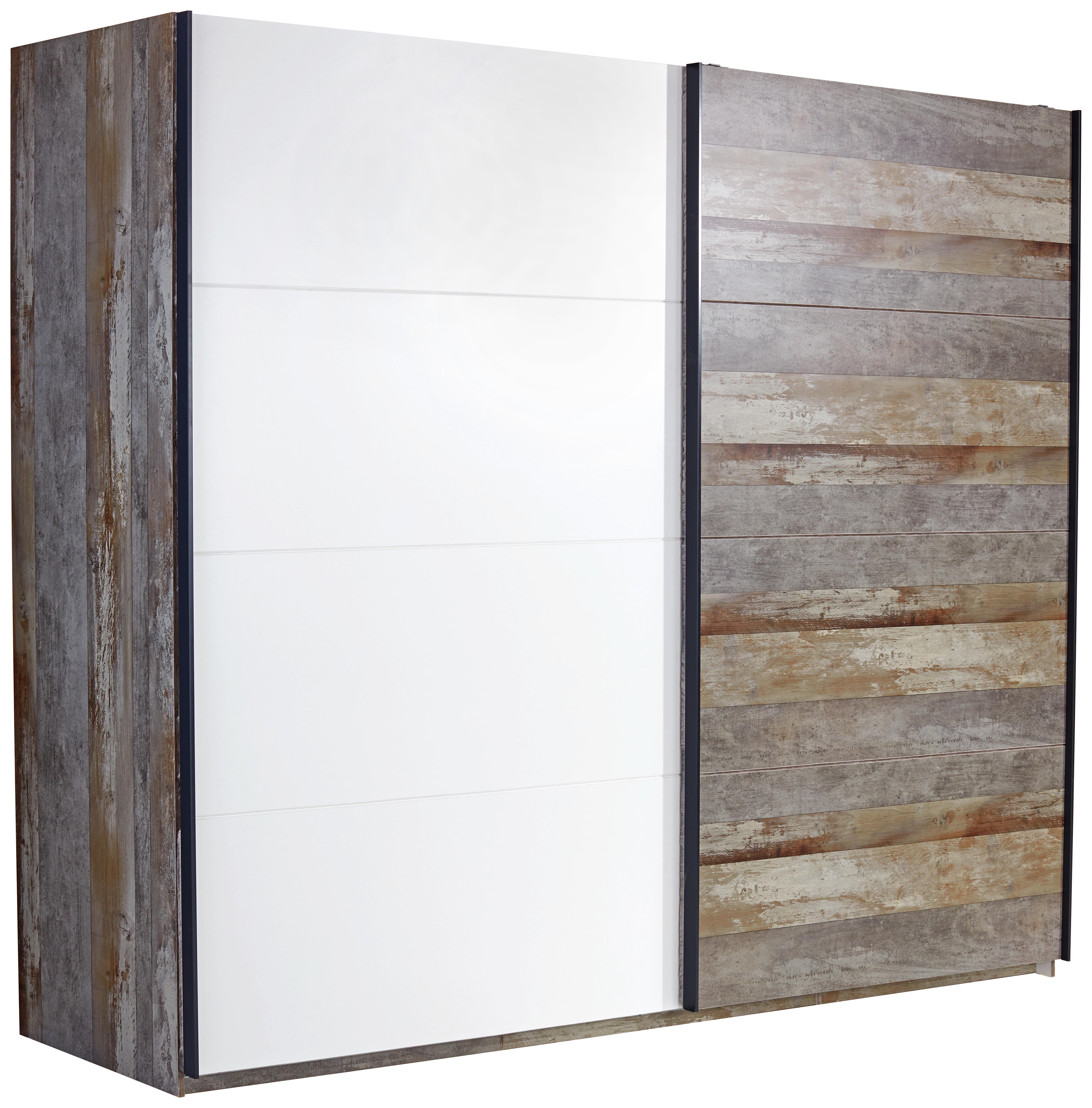 Schwebetürenschrank Moon B:271cm Driftwood/ Weiß Dekor - Braun/Weiß, MODERN, Holzwerkstoff (271/211/59cm)
