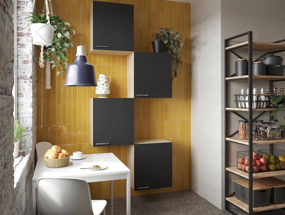 Küchenoberschrank Merle Schwarz, Eiche Dekor B: 100 cm - Eichefarben/Schwarz, Basics, Holzwerkstoff (100/224,4/34,6cm) - Respekta