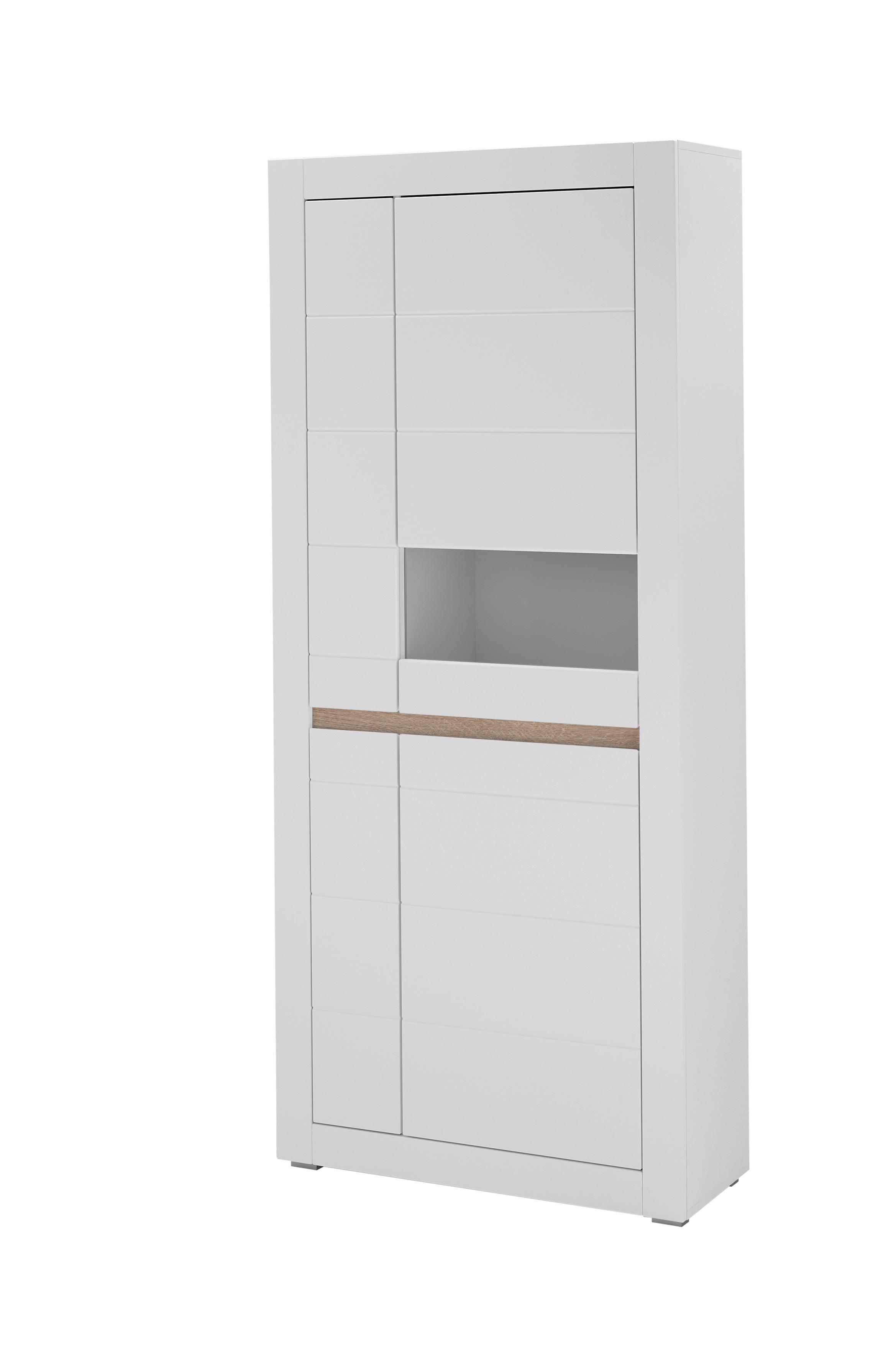 Vitrine Chester Weiß/Eichefarben B: 85cm - Eichefarben/Silberfarben, Design, Holzwerkstoff (85/198/35cm) - MID.YOU