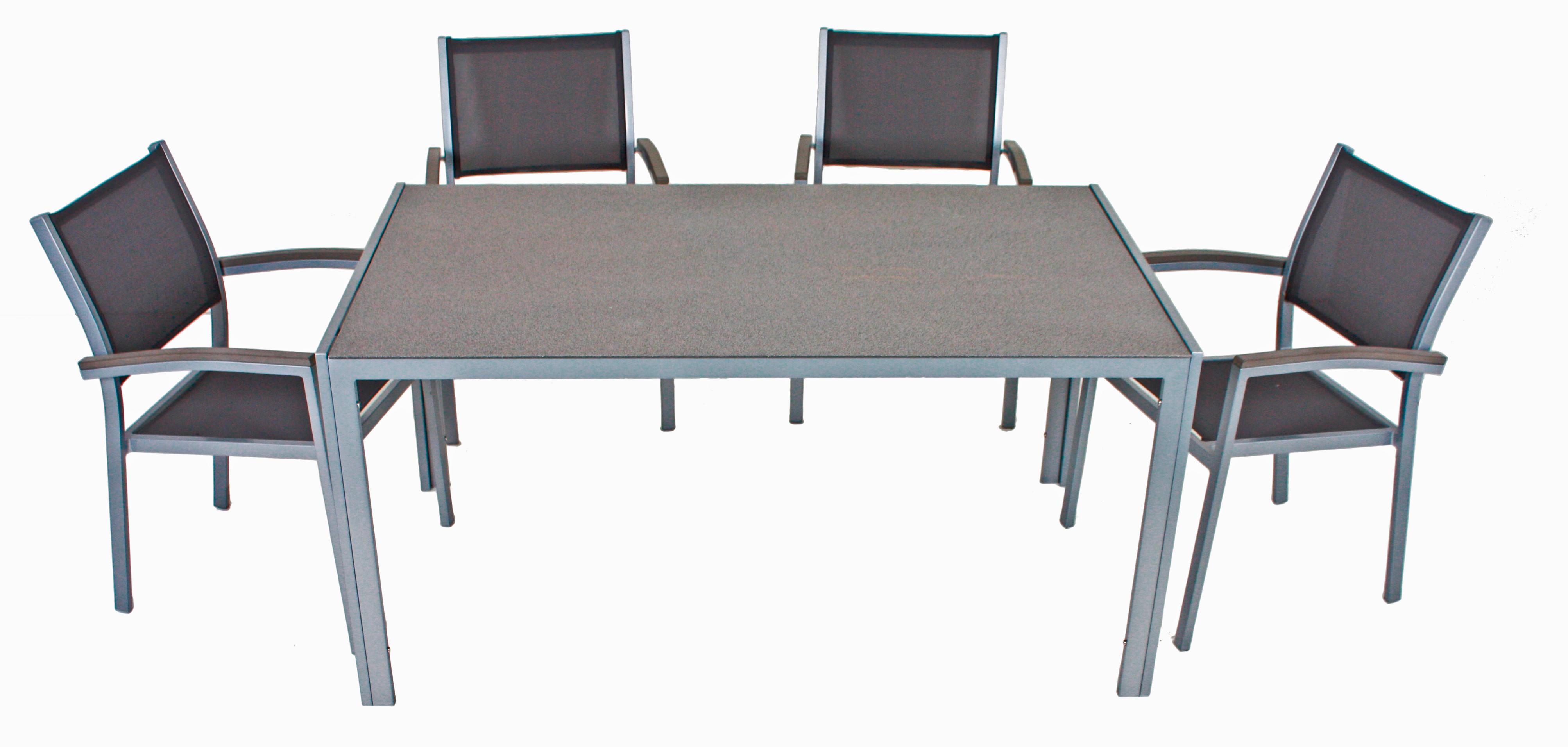 Tischgruppe Grace - Silberfarben/Grau, Basics, Glas/Kunststoff - Gardenson