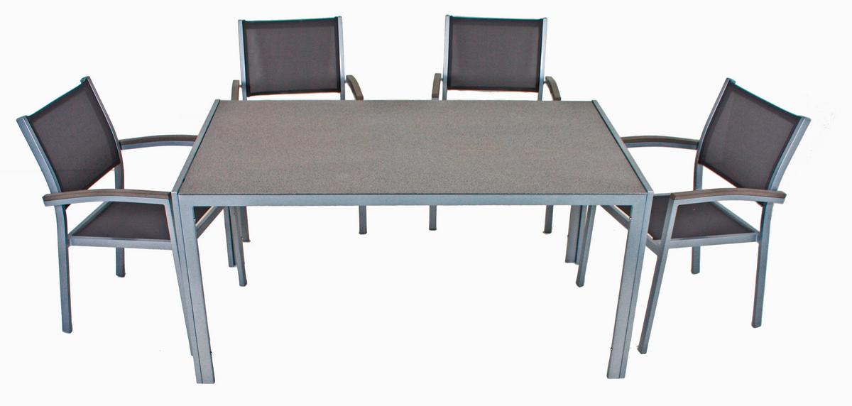 Gartentischgruppe Grace - Silberfarben/Grau, Basics, Glas/Kunststoff - Gardenson