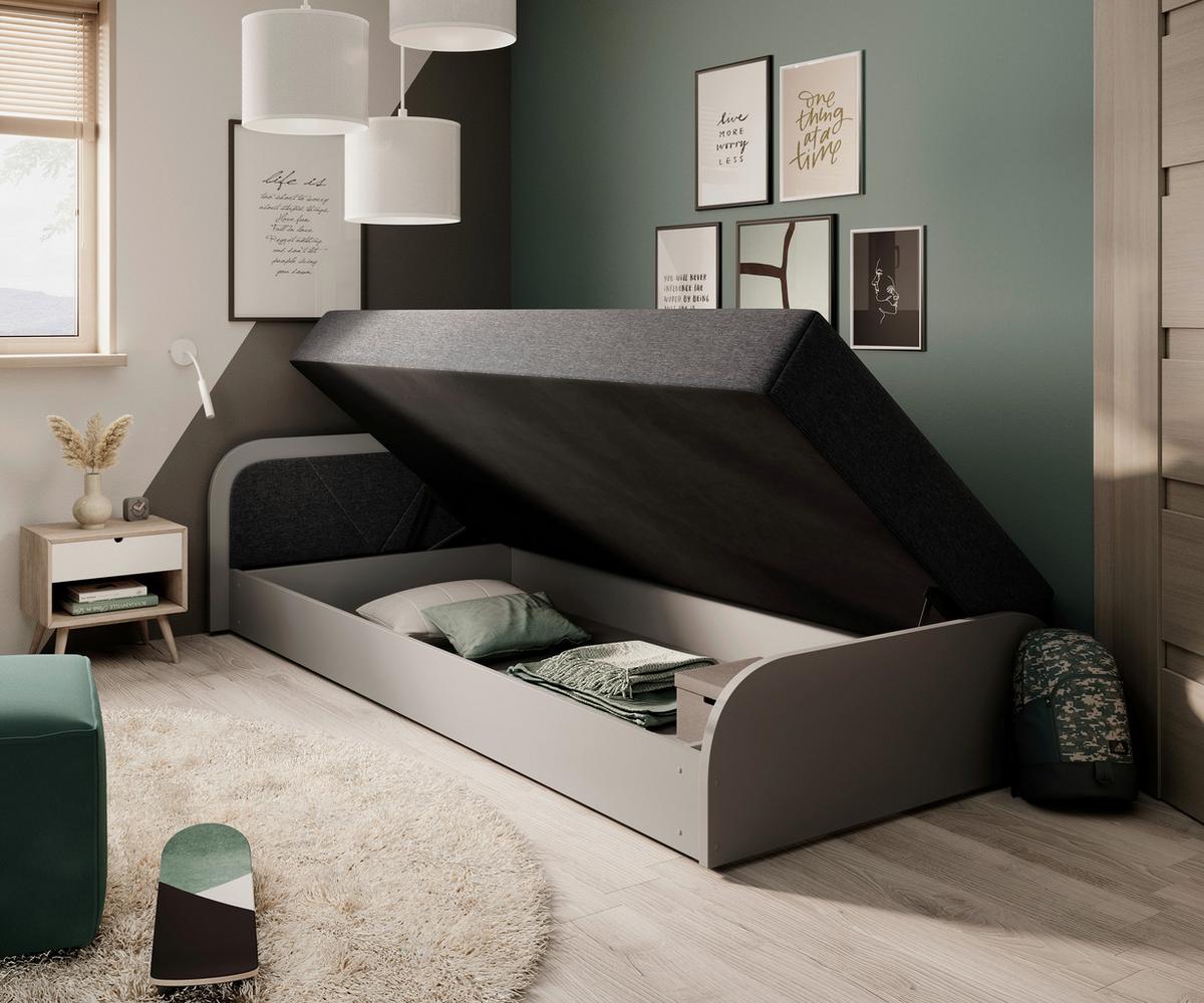 Bett Parys Left Grau Lf: 80x190 Cm - Hellgrau/Schwarz, MODERN, Holz/Textil (80/190cm) - MID.YOU
