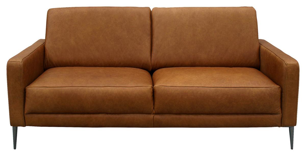 2-Sitzer-Sofa Spring, Cognac 157 cm - Cognac/Schwarzchrom, Design, Leder (157/85/92cm) - Livetastic