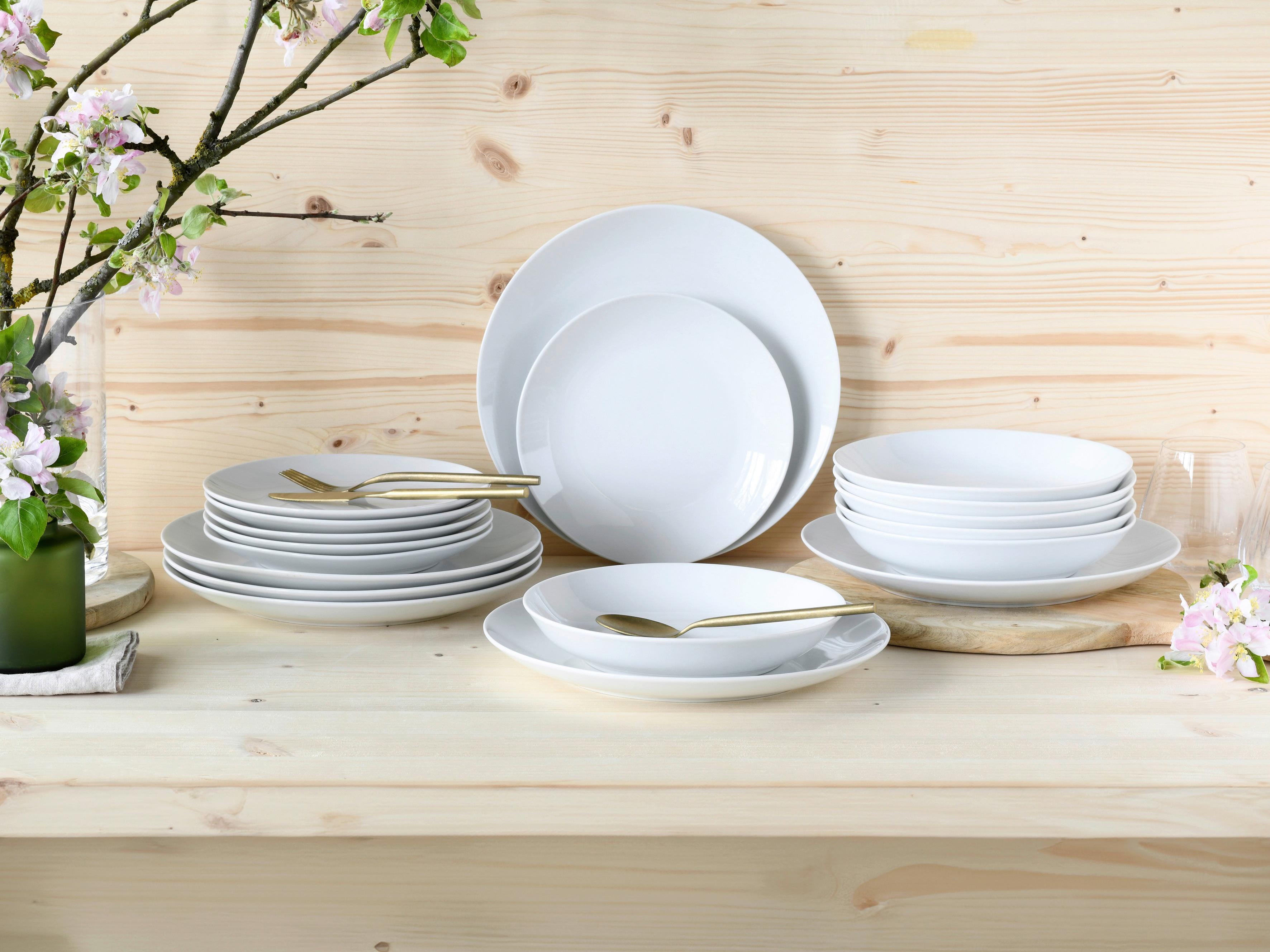 Tafelservice Luna 18--teilig., Weiß - Weiß, Basics, Keramik - Creatable