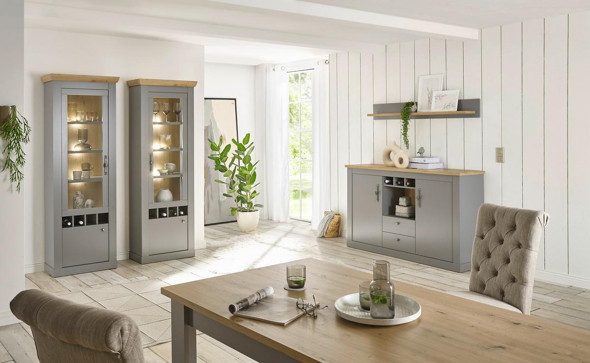 Vitrine Chambord Hellgrau/Eiche Dekor B: 71cm - Eichefarben/Hellgrau, Design, Holzwerkstoff (71/201/37cm) - MID.YOU