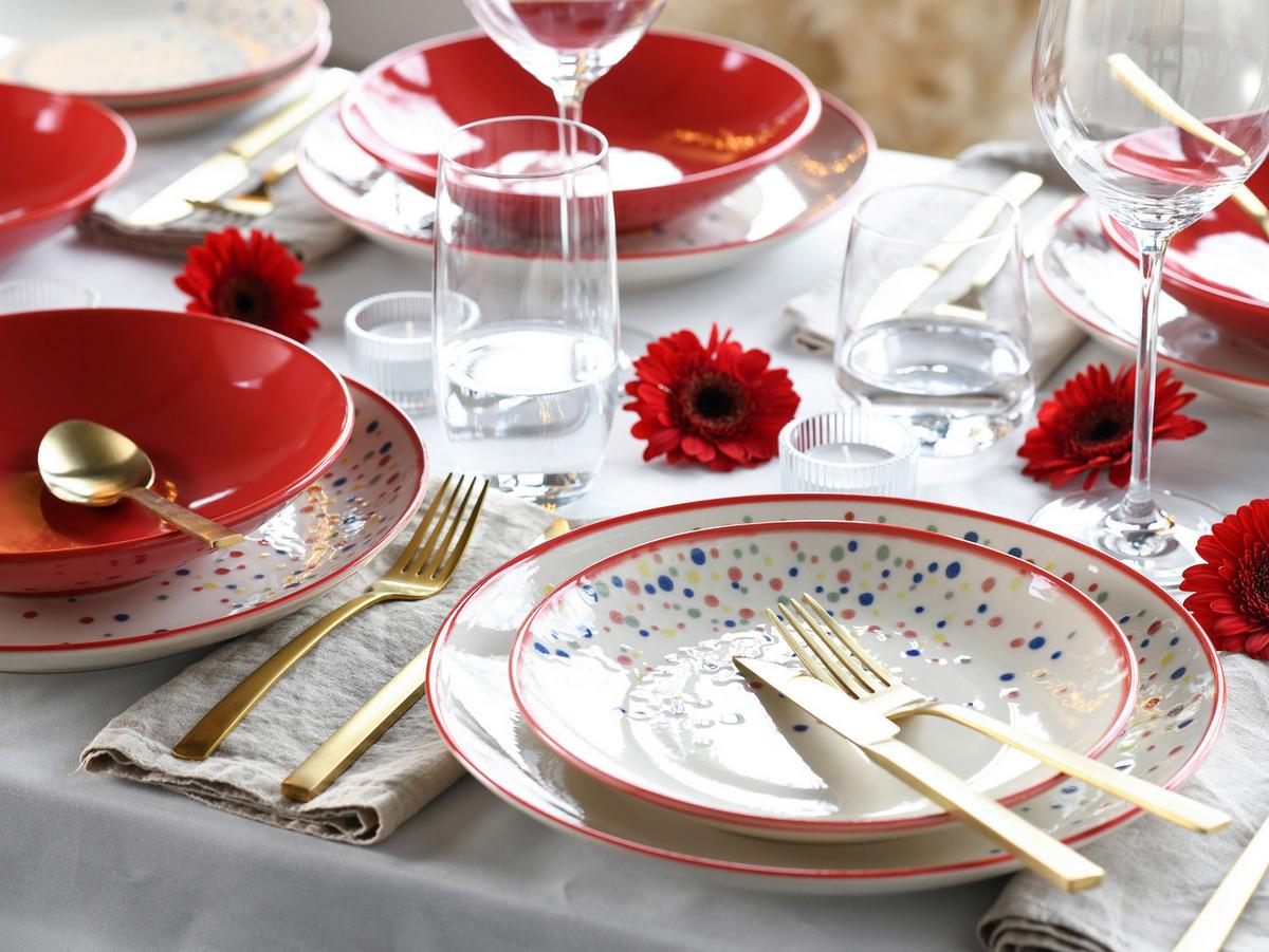 Tafelservice Joy Rot-bunt Creme, Rot 12--Teilig - Rot/Creme, Basics, Keramik - Creatable