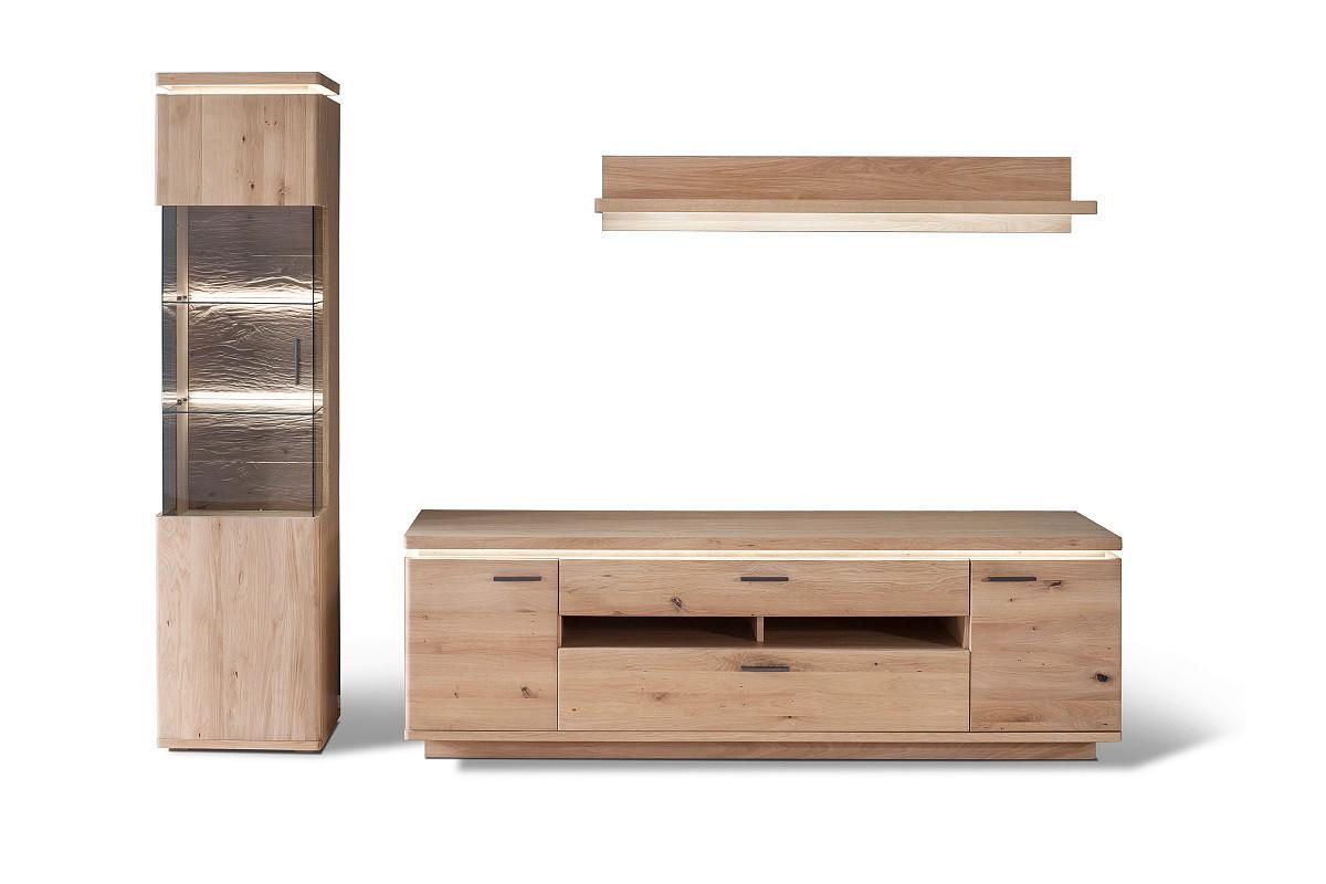 Wohnkombination Teilmassiv 3-Tlg. Barcelona Eichefarben - Eichefarben, Design, Glas/Holz (280/204/50cm) - Livetastic