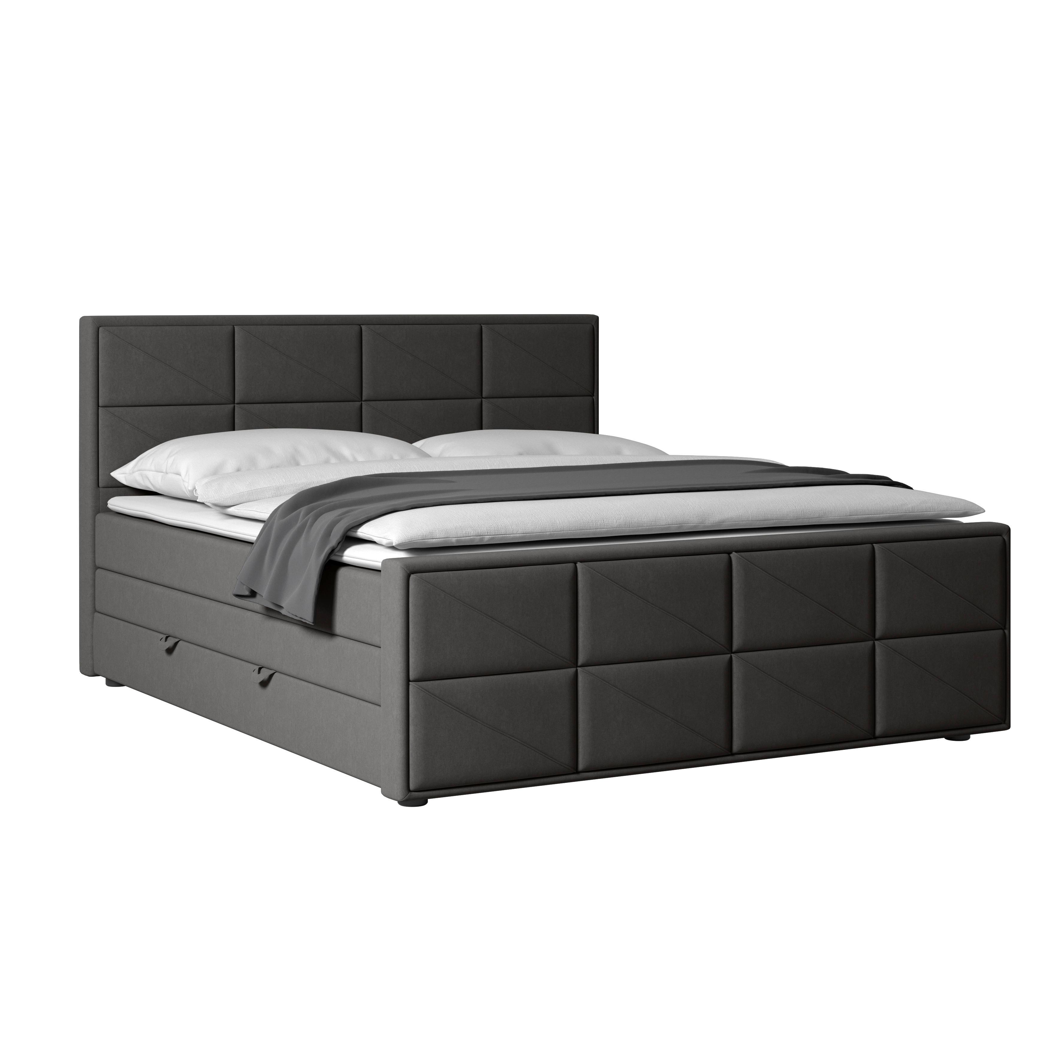 Boxspringbett Mit Bettkasten Helsinki 180x200 Cm Anthrazit - Anthrazit/Schwarz, MODERN, Karton/Holzwerkstoff (180/200cm) - MID.YOU