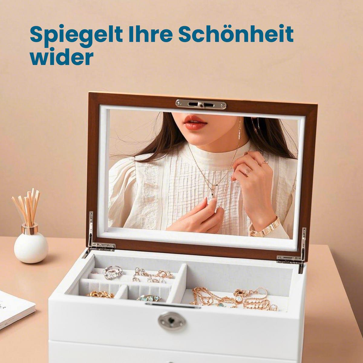 Schmuckkästchen Weiß, Nussbaumfarben B: 25 cm - Nussbaumfarben/Weiß, LIFESTYLE, Glas/Holz (25/15/17cm)