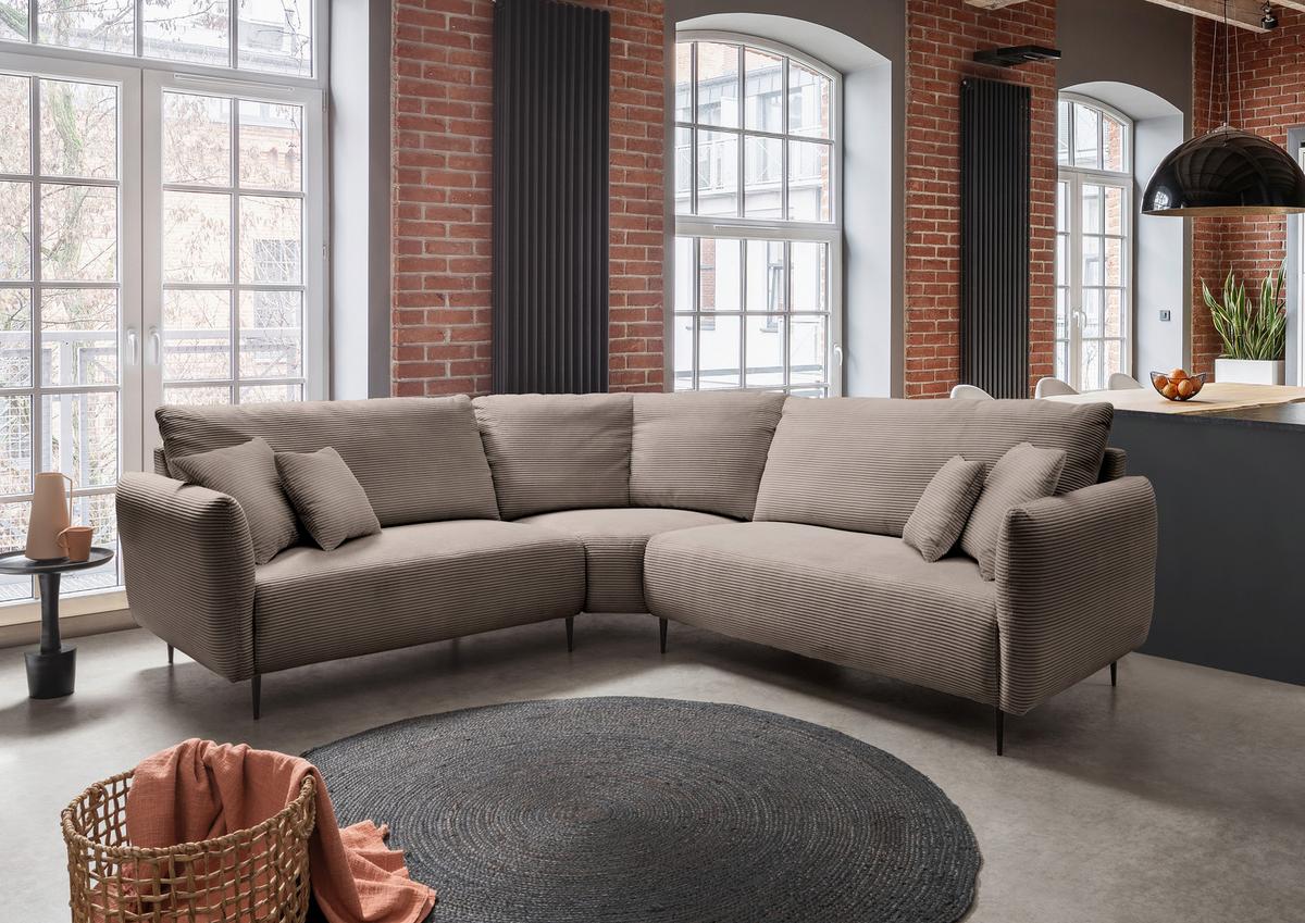 Ecksofa Vanilla Graubraun S: 256x256 cm - Graubraun/Schwarz, Design, Textil (256/256cm) - Livetastic