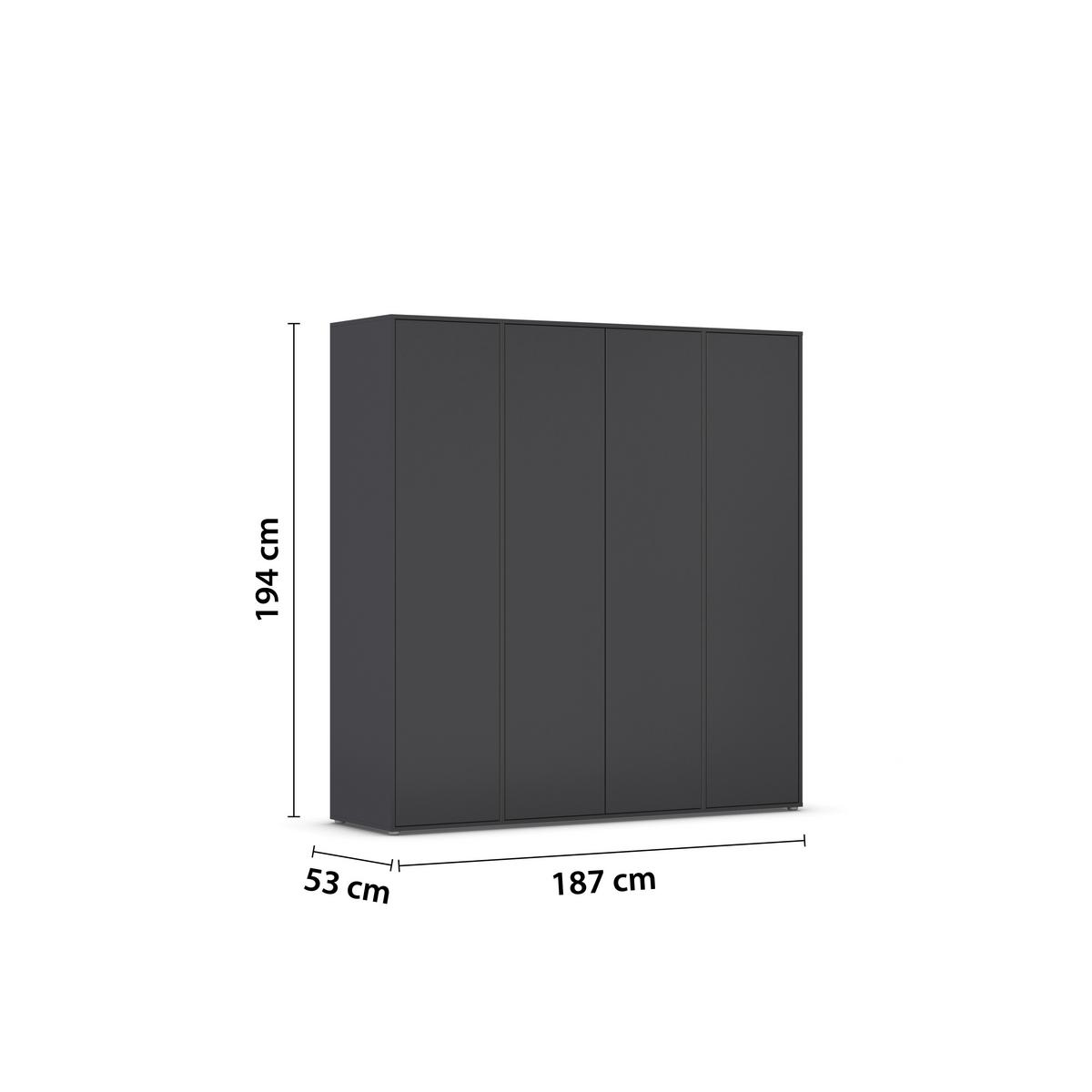 Drehtürenschrank Nabila Grau B: 187 cm - Grau, MODERN, Holzwerkstoff (187/194/53cm) - Rauch Möbel