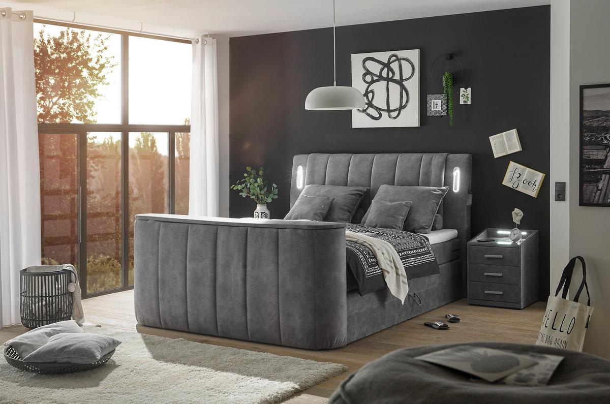 Boxspringbett Mit Topper 180x200 Cm Dallas - Grau, MODERN, Holzwerkstoff/Textil (180/200cm) - MID.YOU