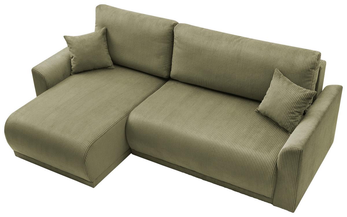 Rohová sedačka KIM L146, oboustr., olivovozel.manšestr - olivově zelená, Moderní, dřevo (233/146cm)