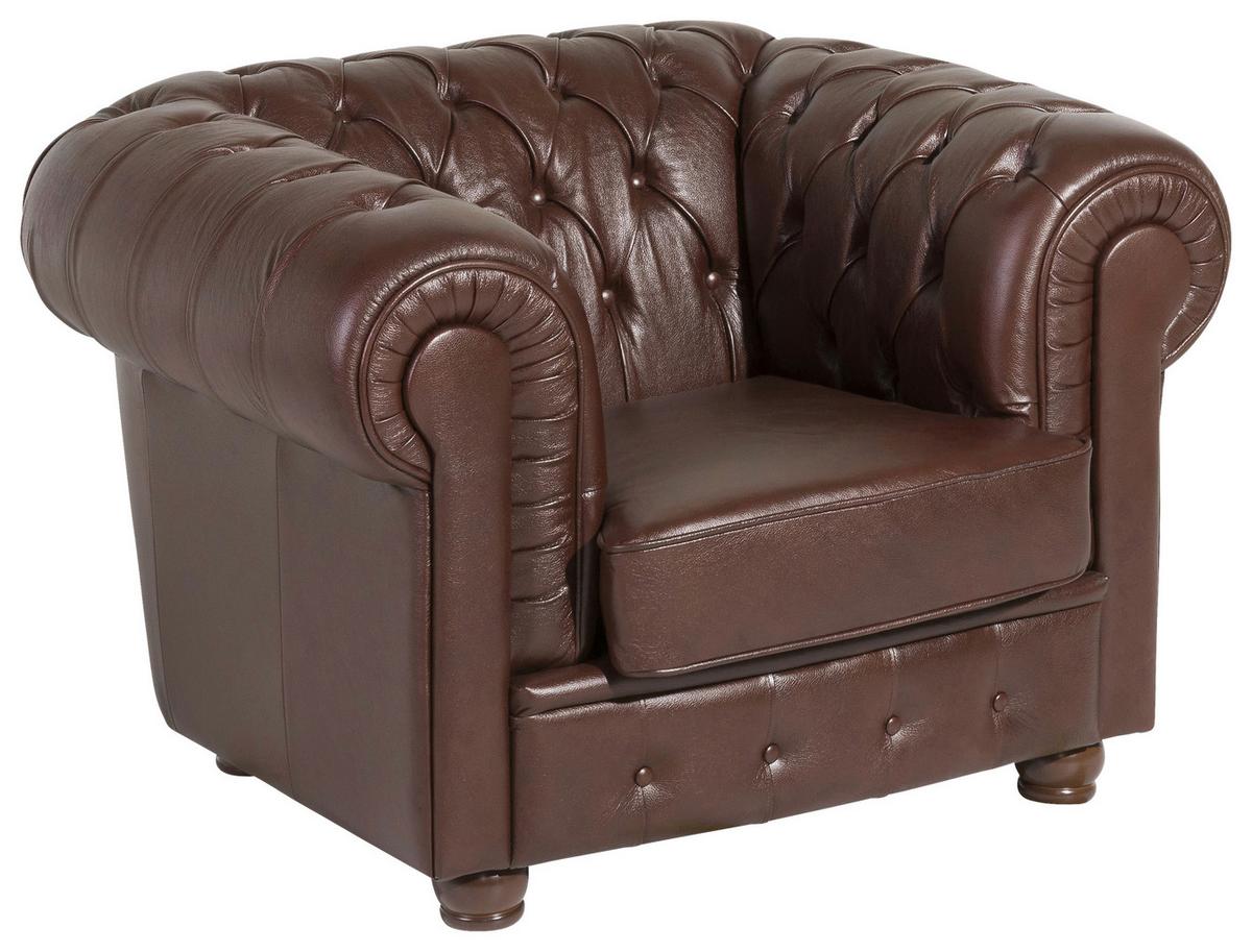 Sitzgarnitur 3-Tlg. Bridgeport Echtleder Braun - Nussbaumfarben/Braun, Design, Leder/Holz (200/76/98cm) - Max Winzer