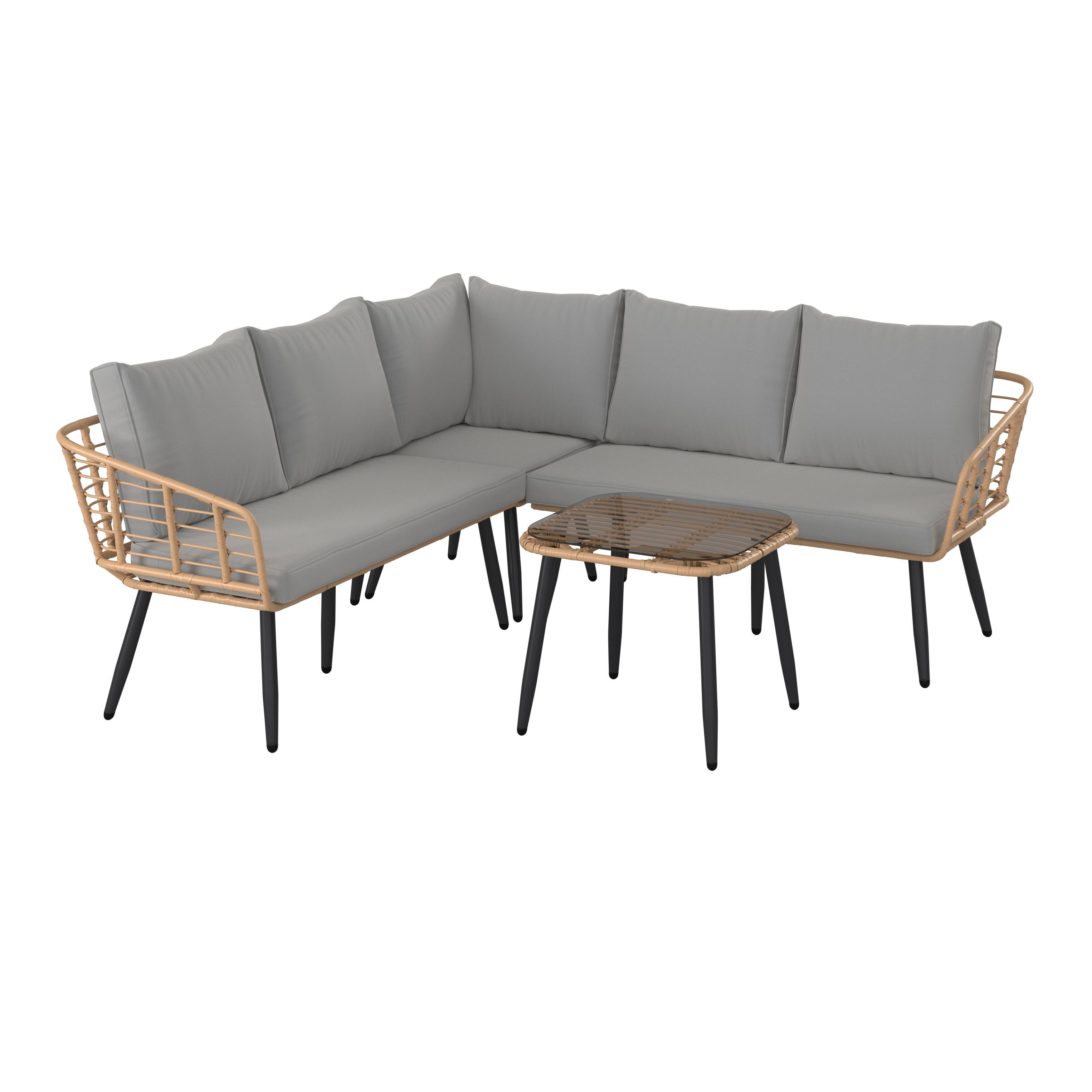 Loungegarnitur Poros - Naturfarben/Grau, MODERN, Glas/Kunststoff (122/65cm) - Beldano