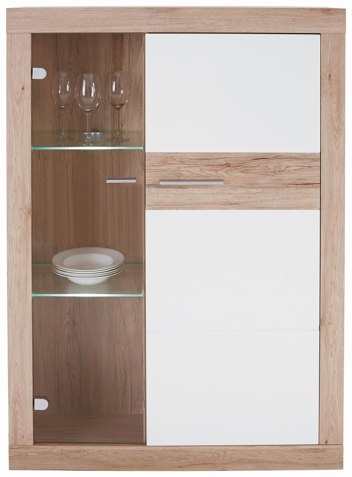 Wohnkombination 5 -teilig. Malta, San Remo Hell/weiß - Eichefarben/Weiß, MODERN, Glas/Holzwerkstoff (329/197/42cm)